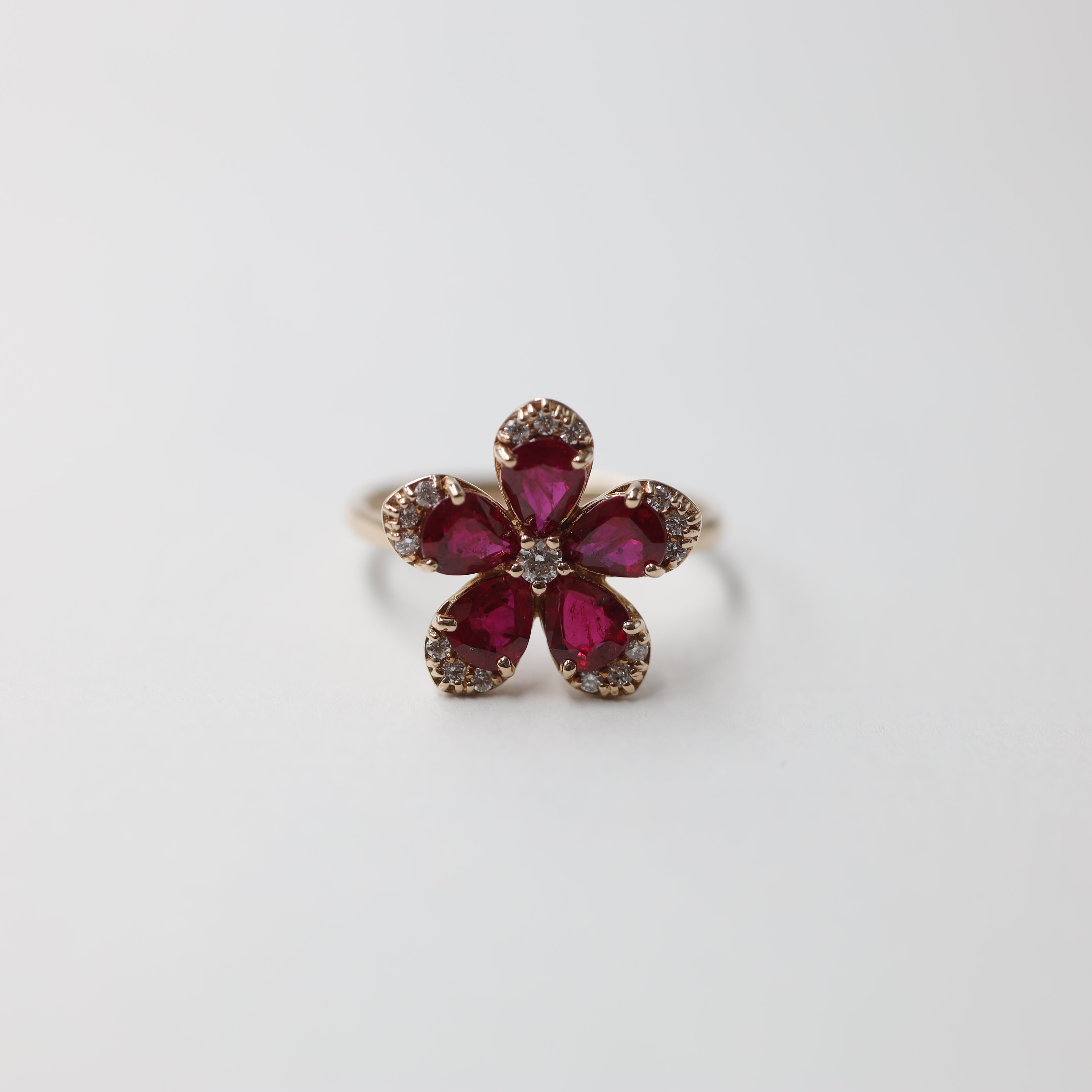 Exquisite "Pigeon Blood" Ruby Flower Ring (K18PG)