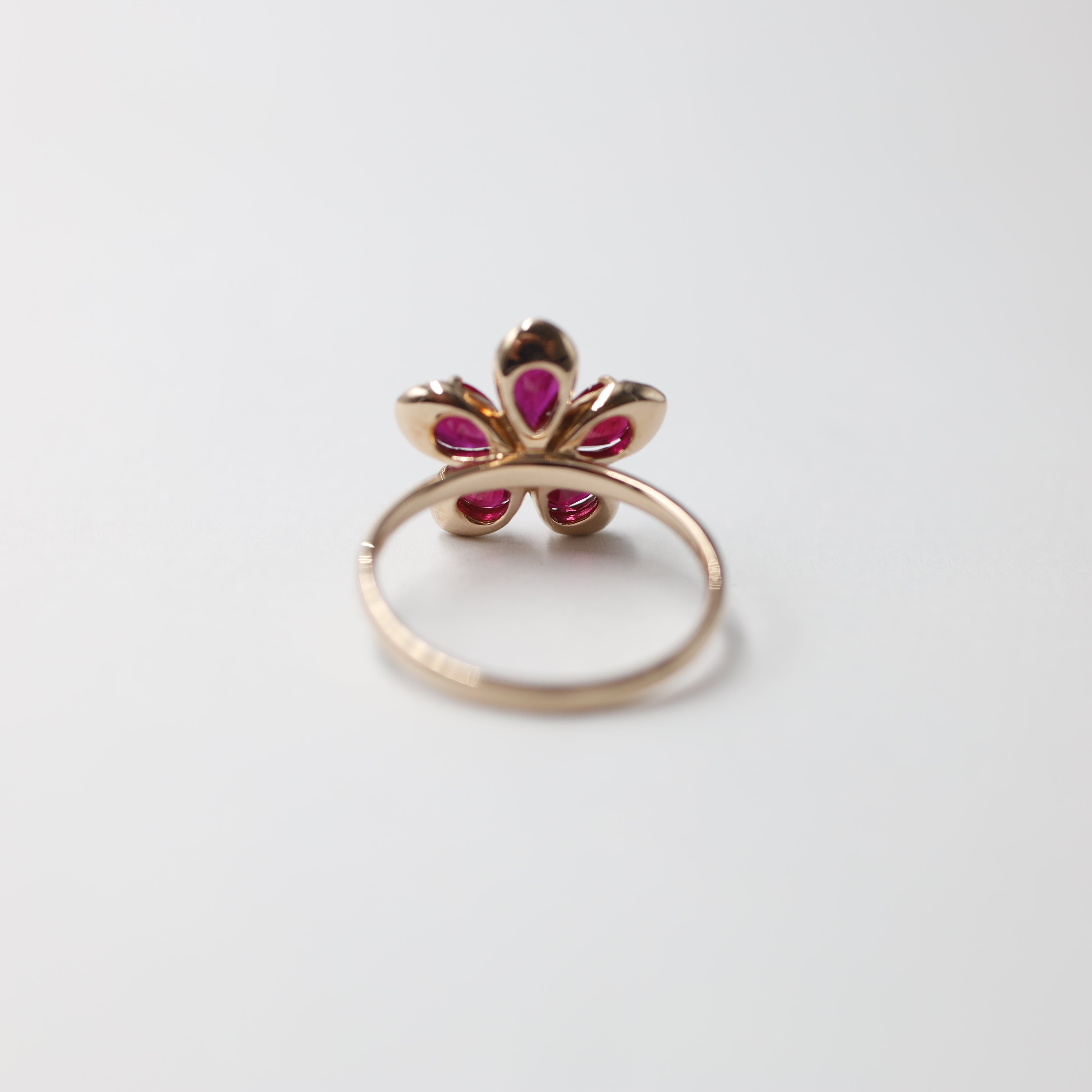 Exquisite "Pigeon Blood" Ruby Flower Ring (K18PG)