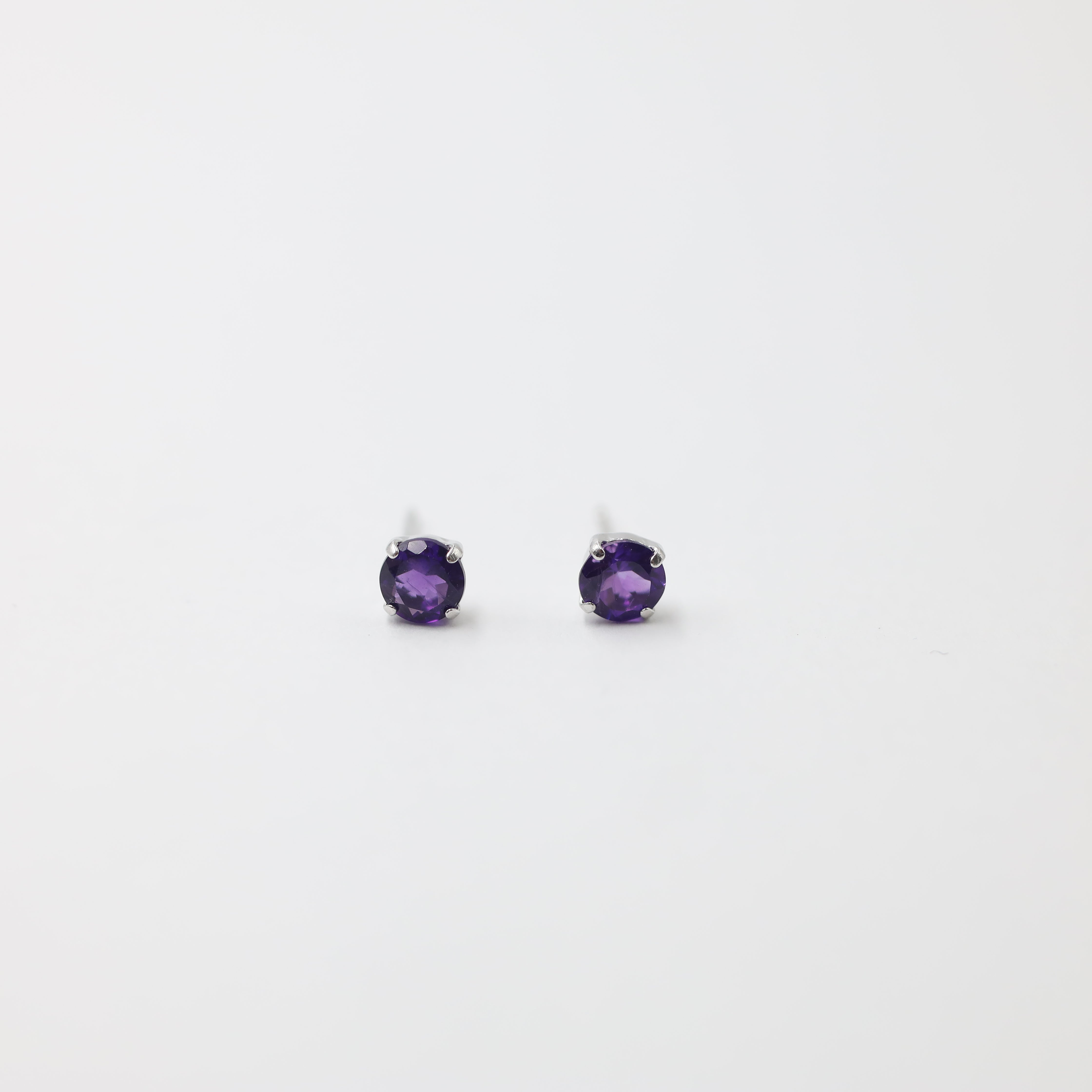 Classic Platinum Amethyst Solitaire Stud Earrings