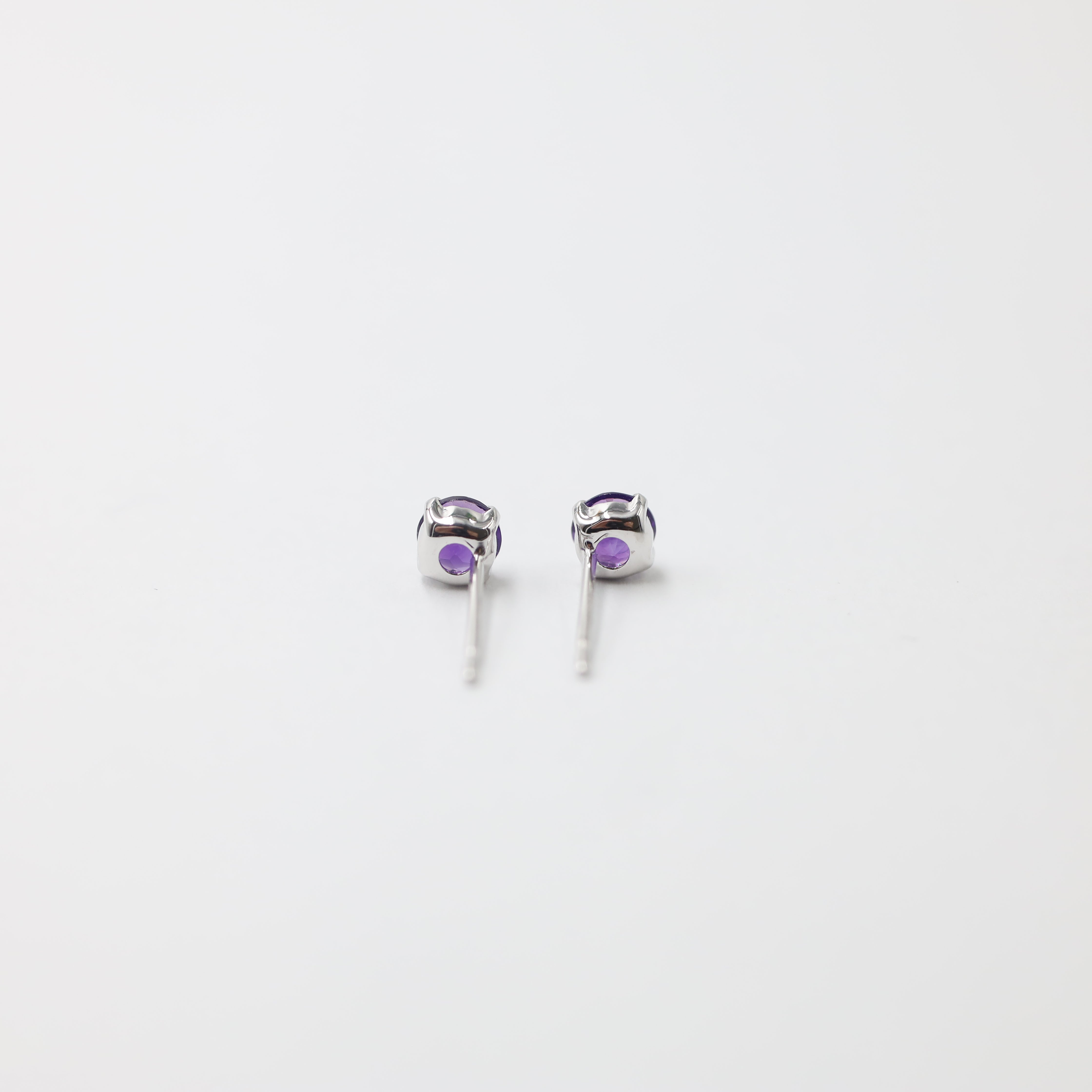 Classic Platinum Amethyst Solitaire Stud Earrings