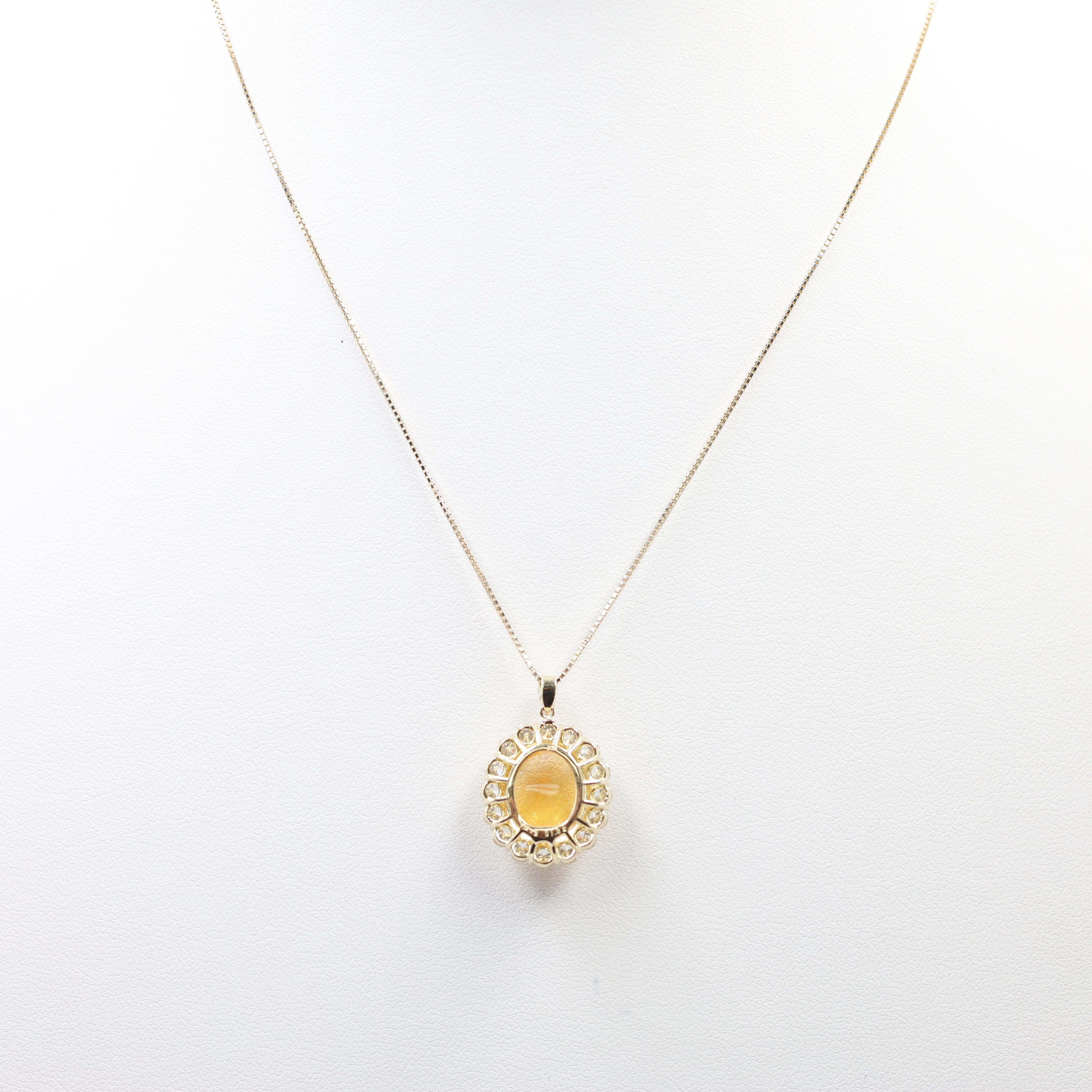 Captivating Fire Opal & Diamond Halo Necklace in K18 Yellow Gold