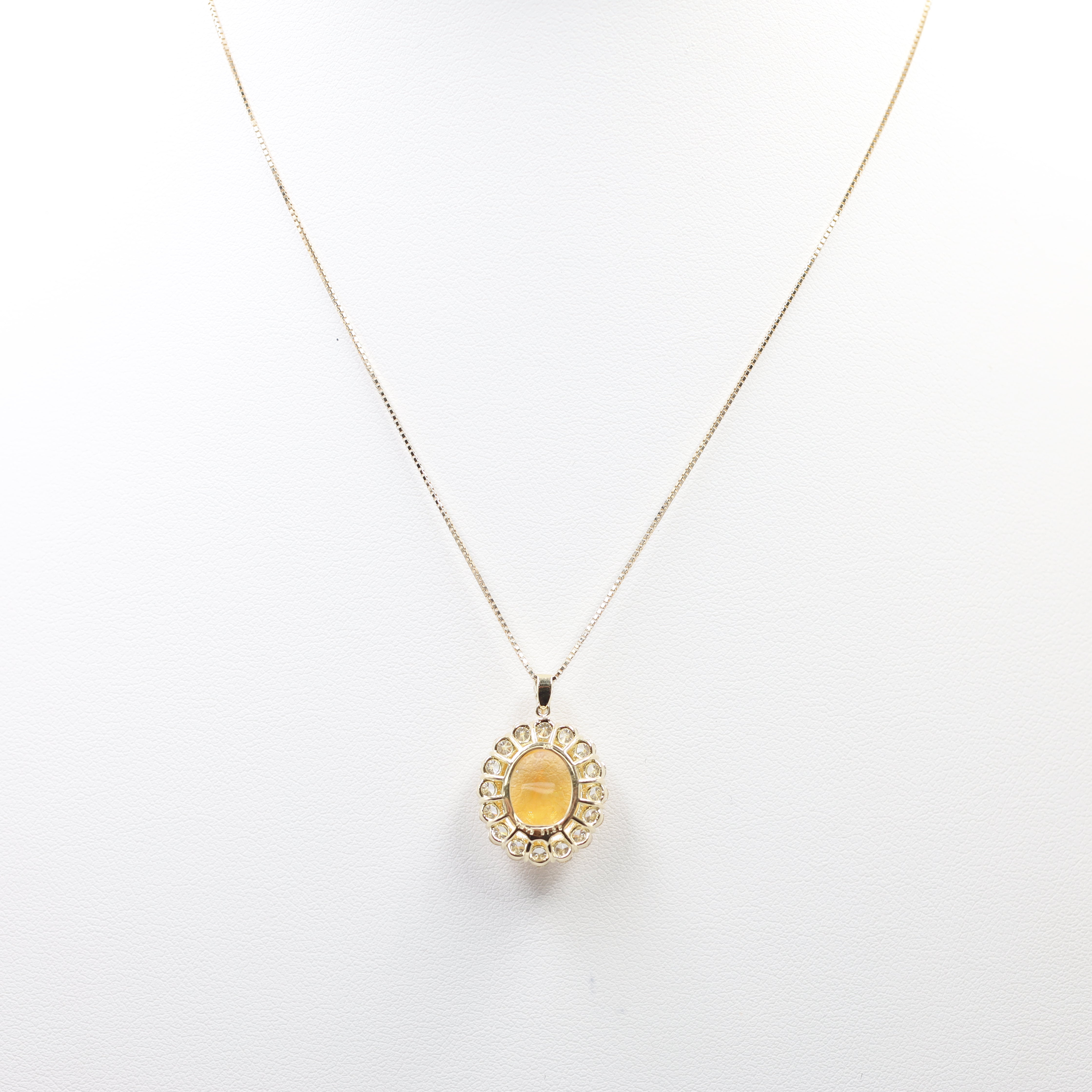 Captivating Fire Opal & Diamond Halo Necklace in K18 Yellow Gold