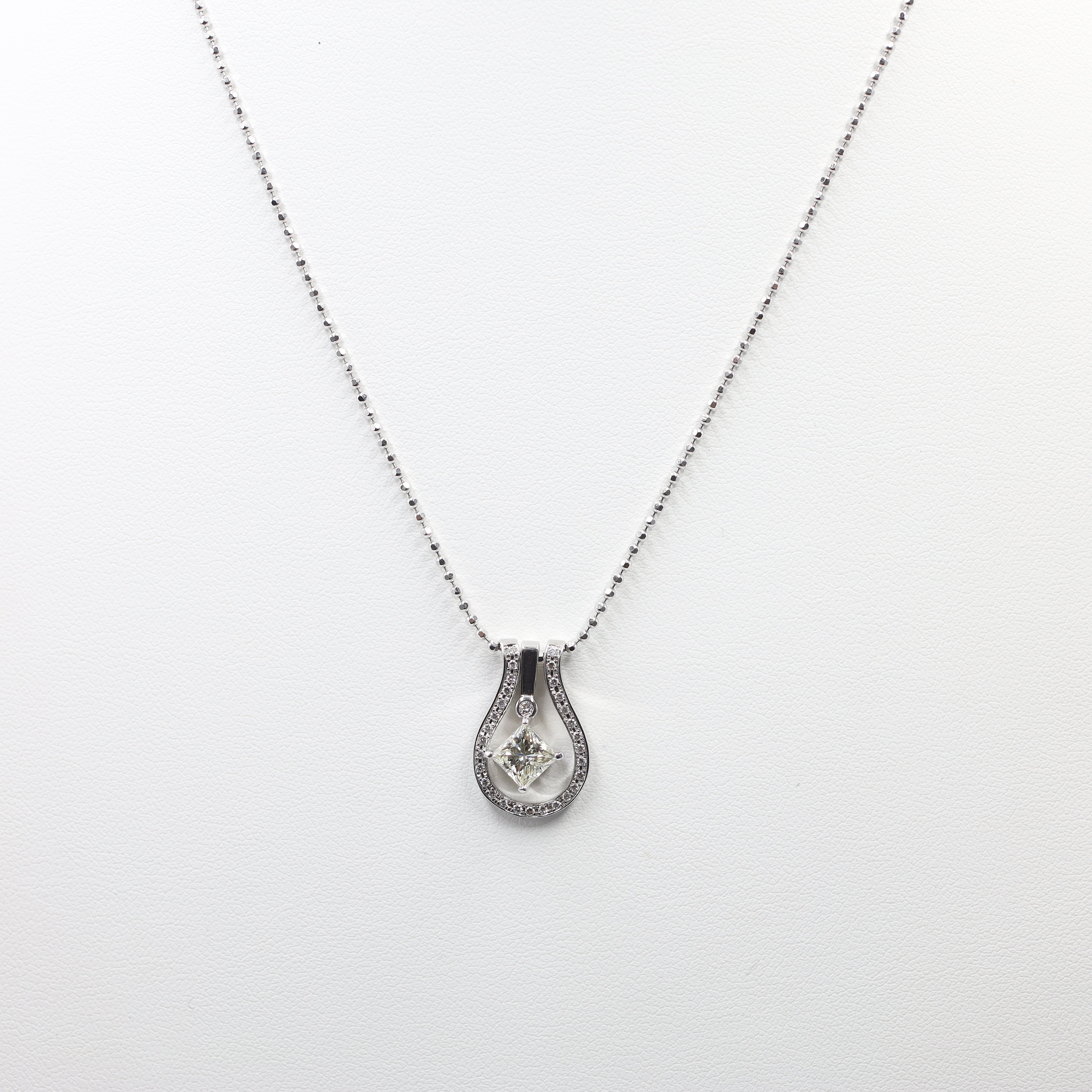 Modern Horseshoe Pendant Necklace in 18K White Gold