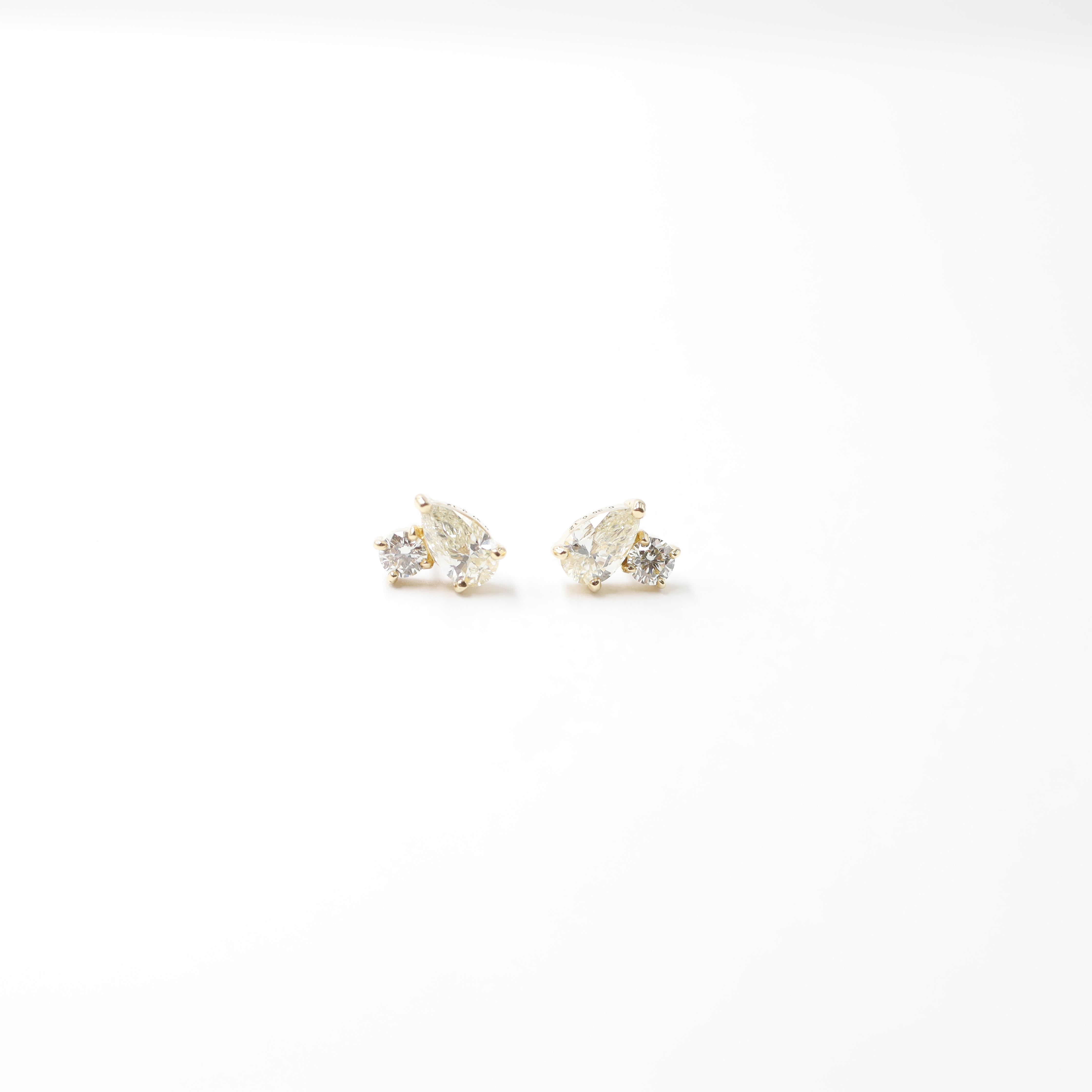 18K Gold Pear and Round Diamond Cluster Stud Earrings (1.00 ct)