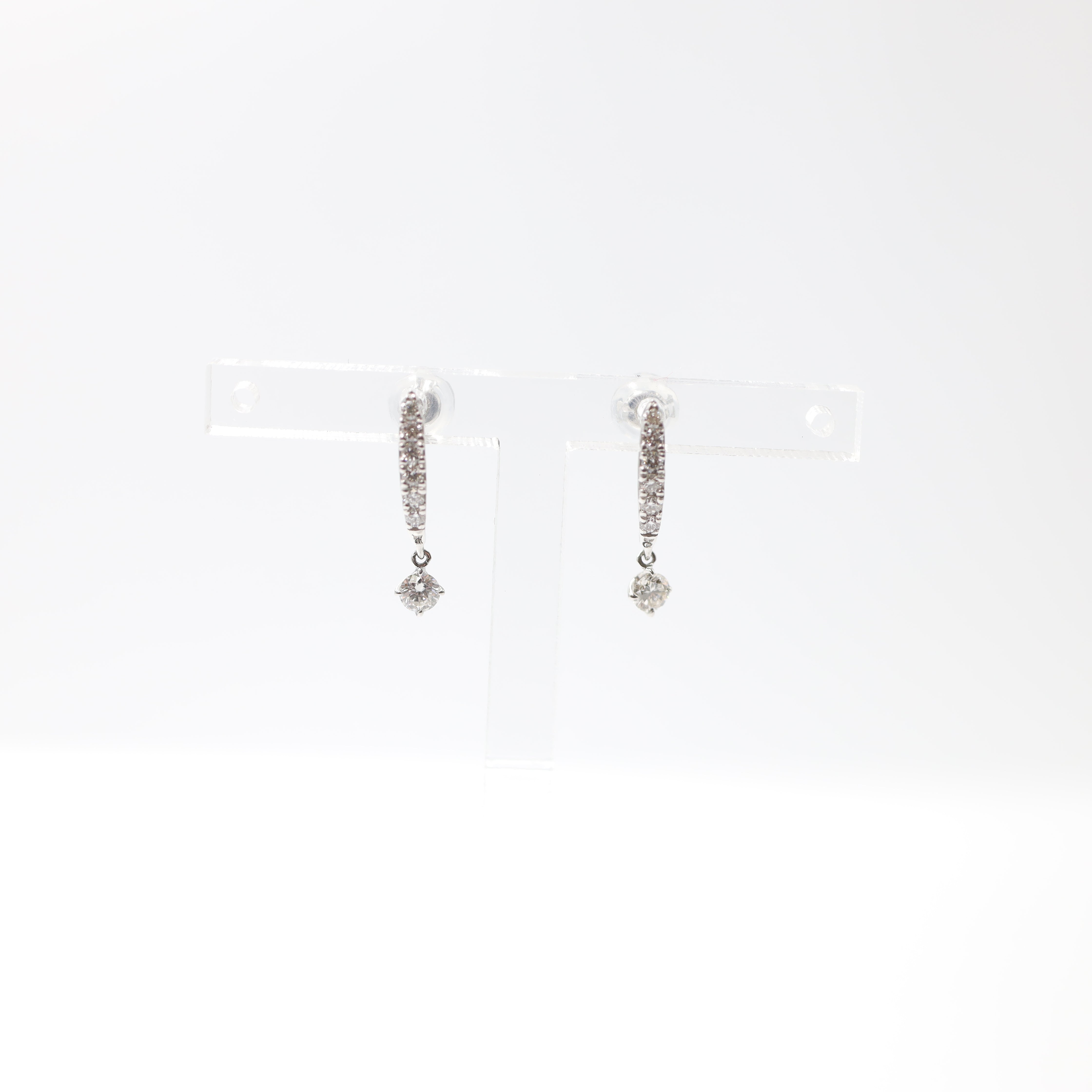 Elegant Platinum Diamond Dangle Bar Earrings (0.32 Carat Total Weight)