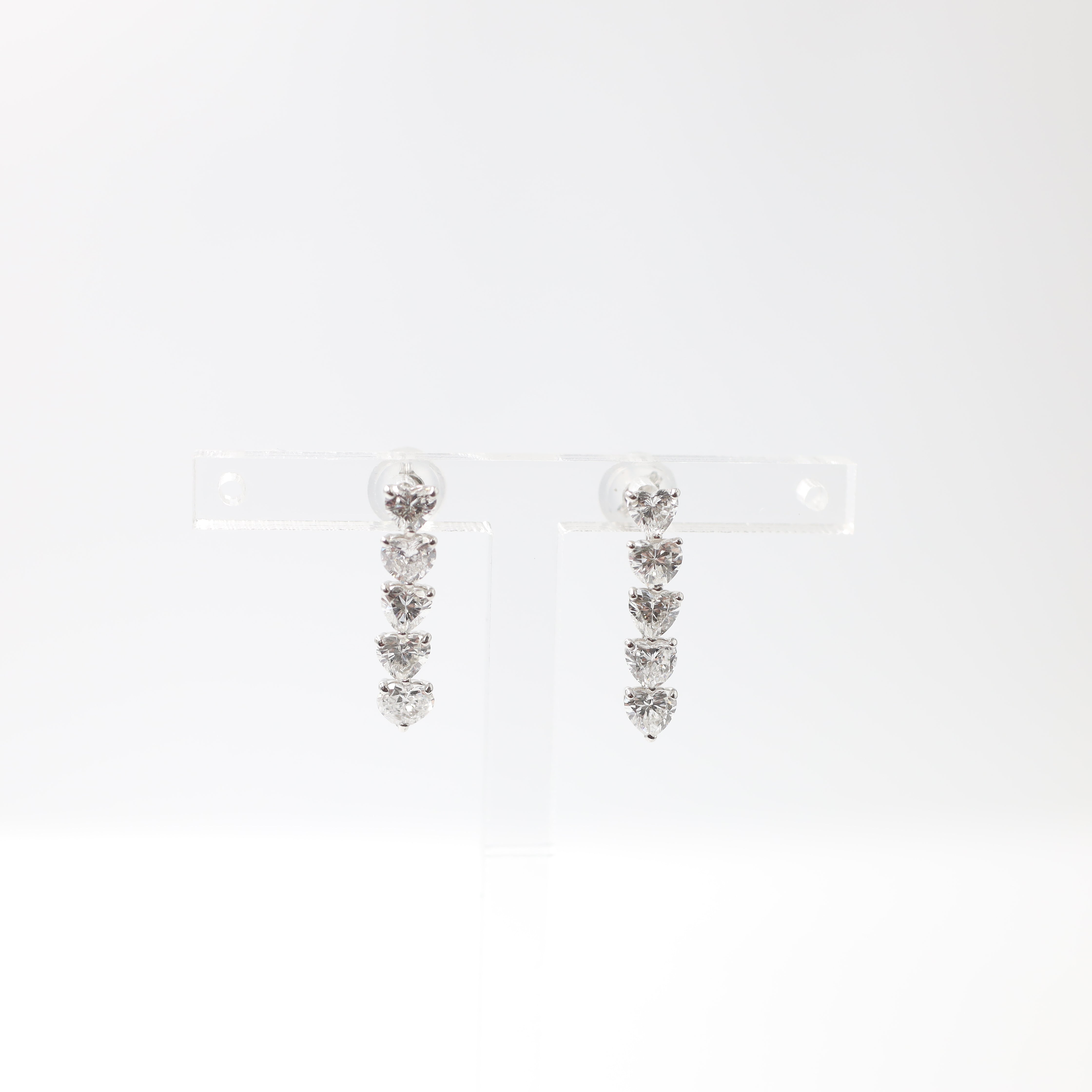 Platinum Heart-Shaped Diamond Dangle Earrings (1.47 Carat Total Weight)