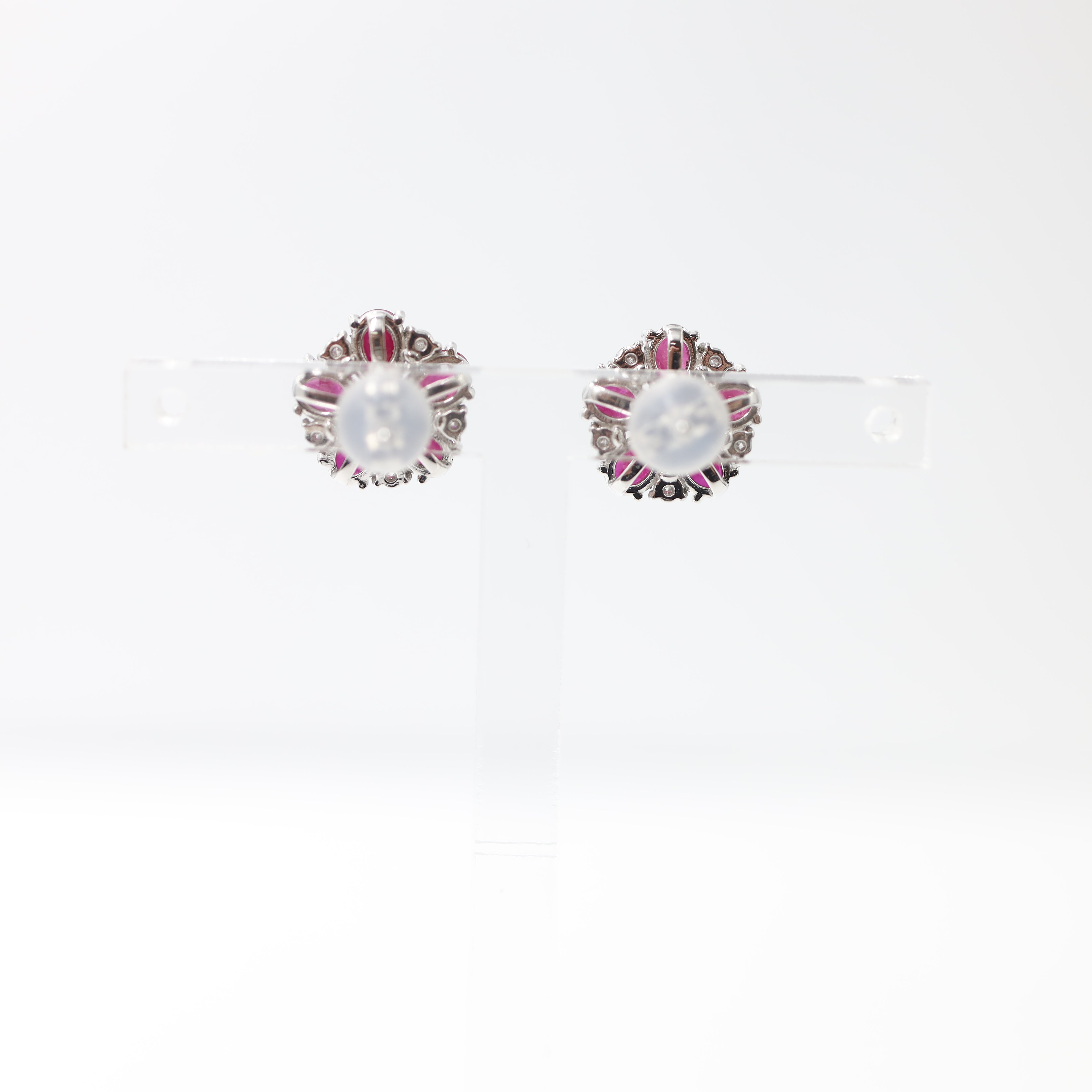Platinum Ruby and Diamond Floral Stud Earrings