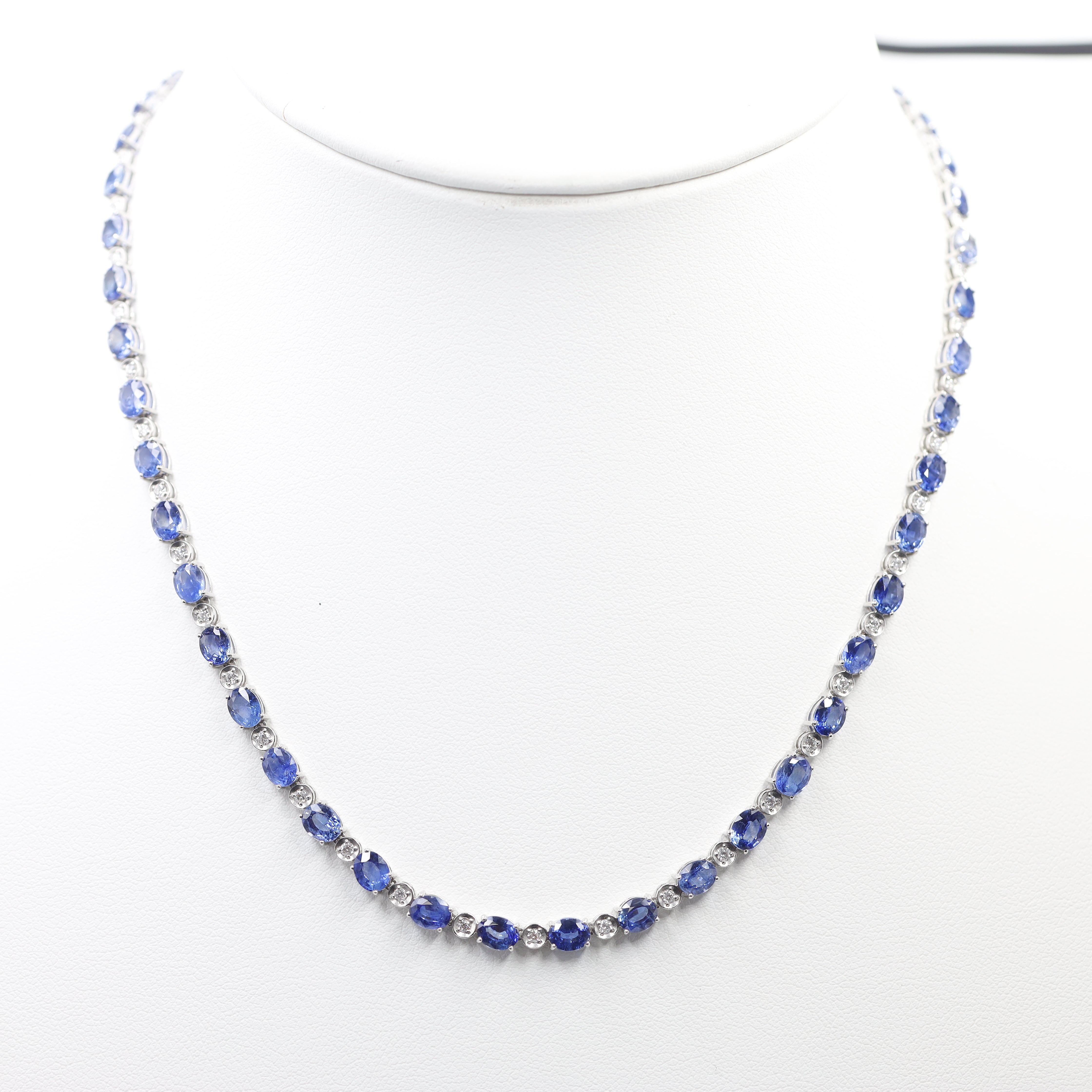 Exquisite Sri Lanka Blue Corn Flower Sapphire & Diamond Tennis Necklace | PT900 Platinum (21.74ct Sapphires)