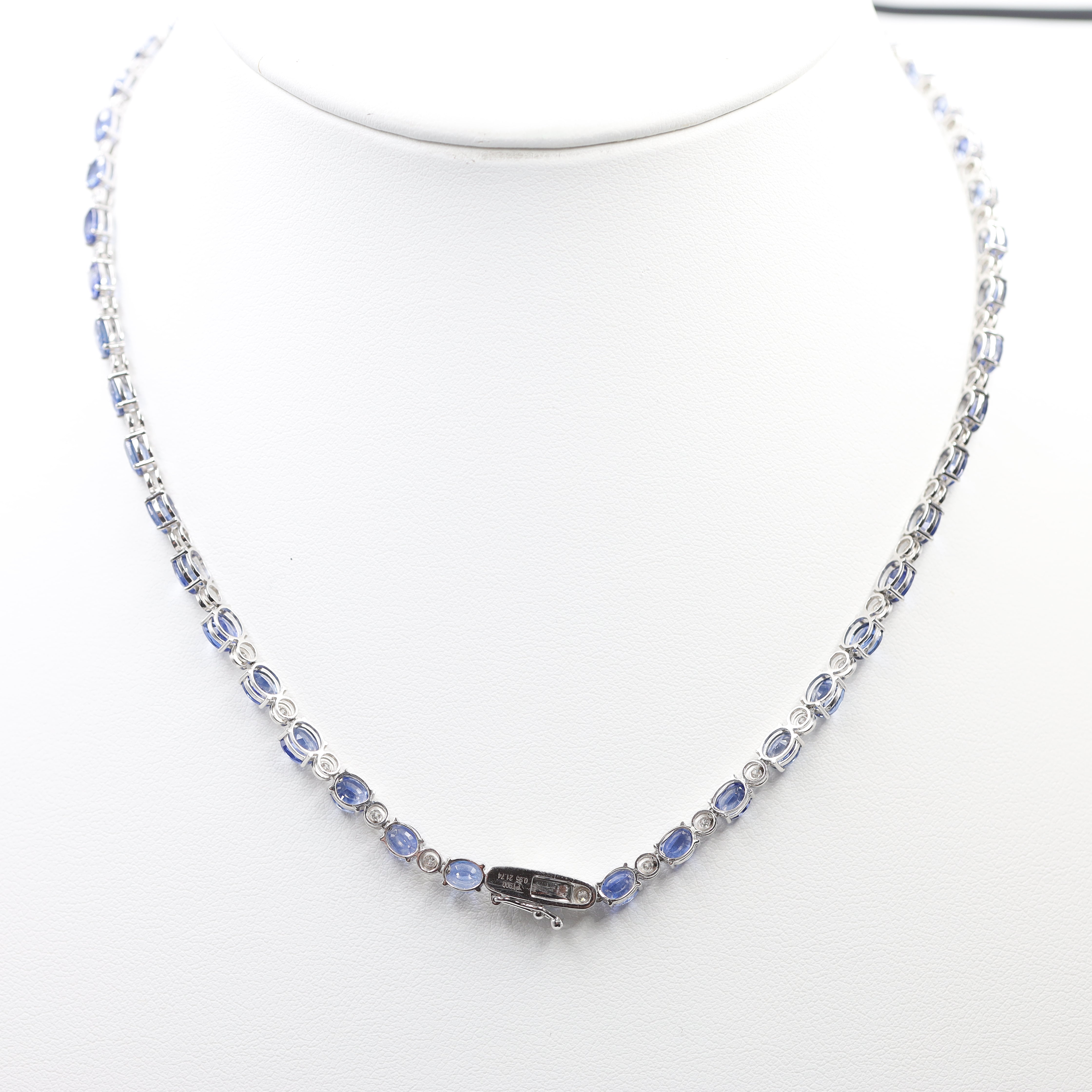 Exquisite Sri Lanka Blue Corn Flower Sapphire & Diamond Tennis Necklace | PT900 Platinum (21.74ct Sapphires)