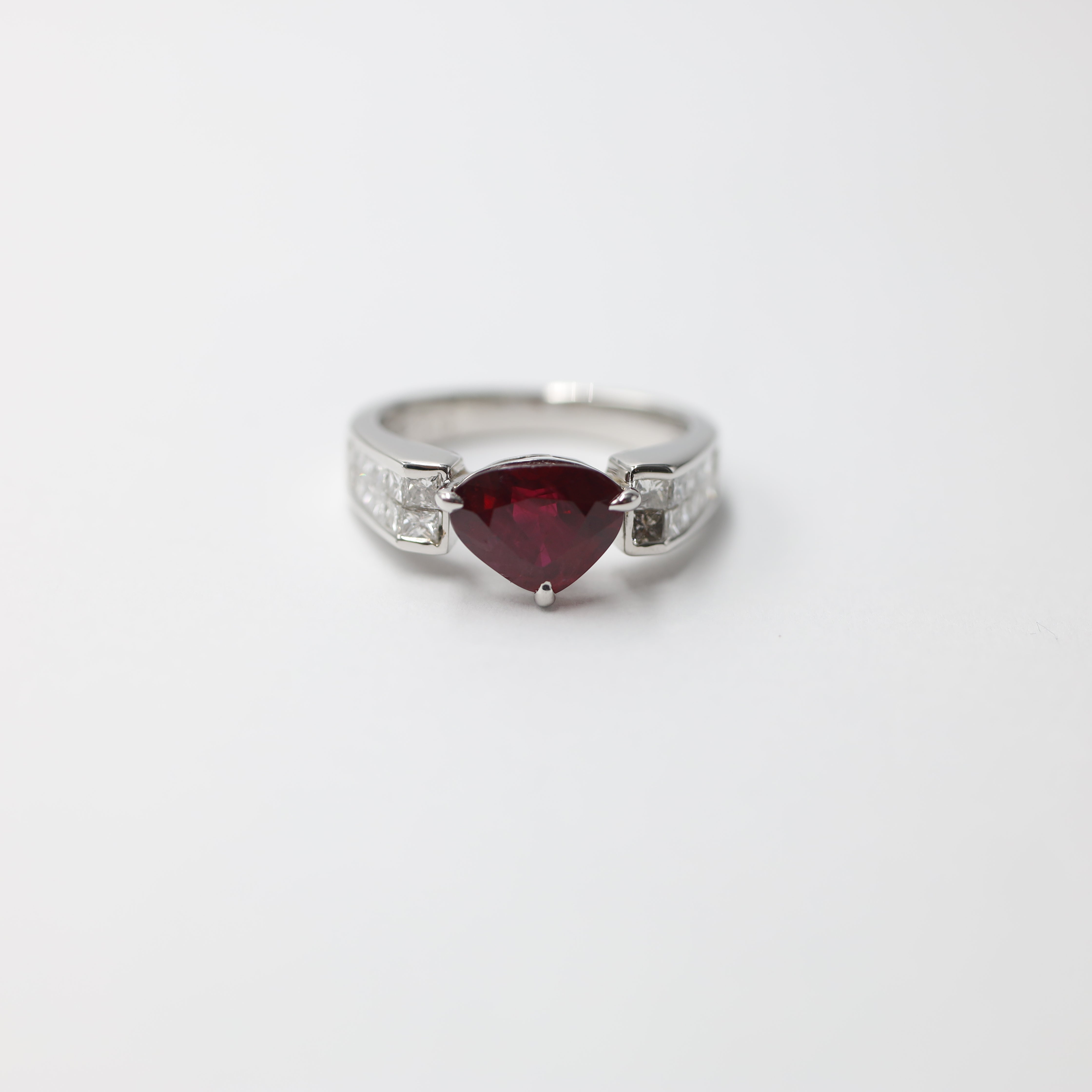 Dramatic Trillion-Cut Ruby and Diamond Ring in PT900 Platinum