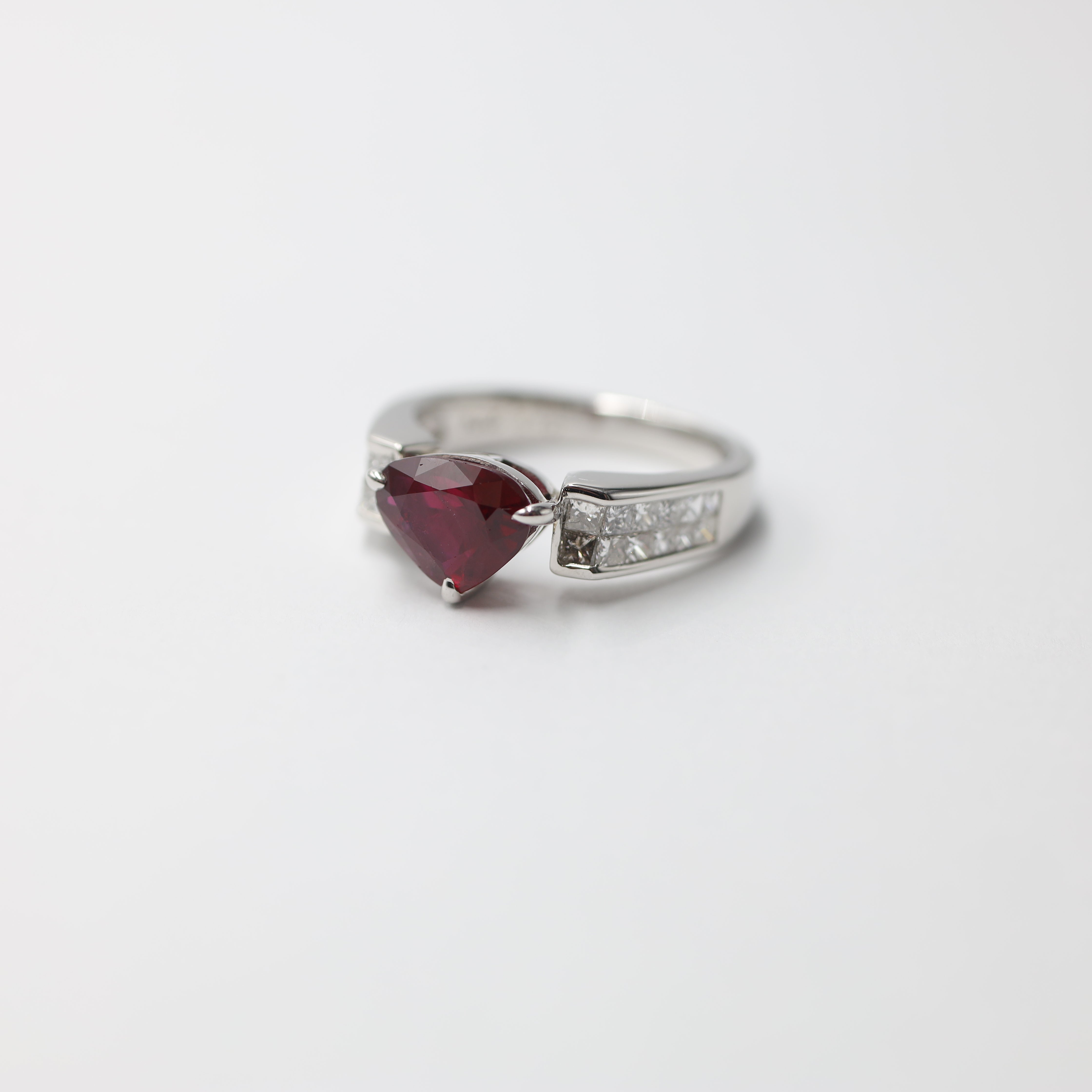 Dramatic Trillion-Cut Ruby and Diamond Ring in PT900 Platinum