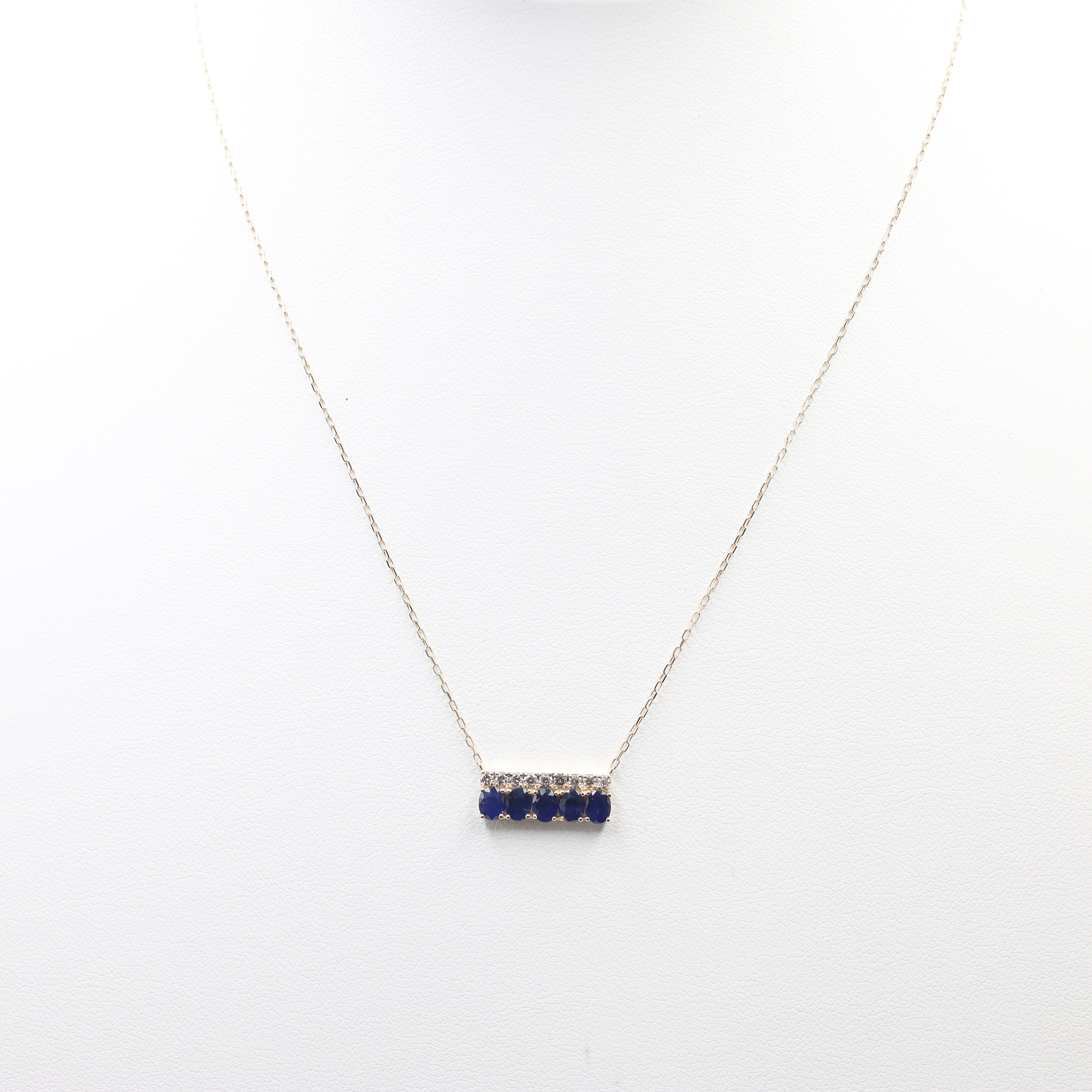 Elegant Sapphire and Diamond Bar Necklace in 18K Yellow Gold