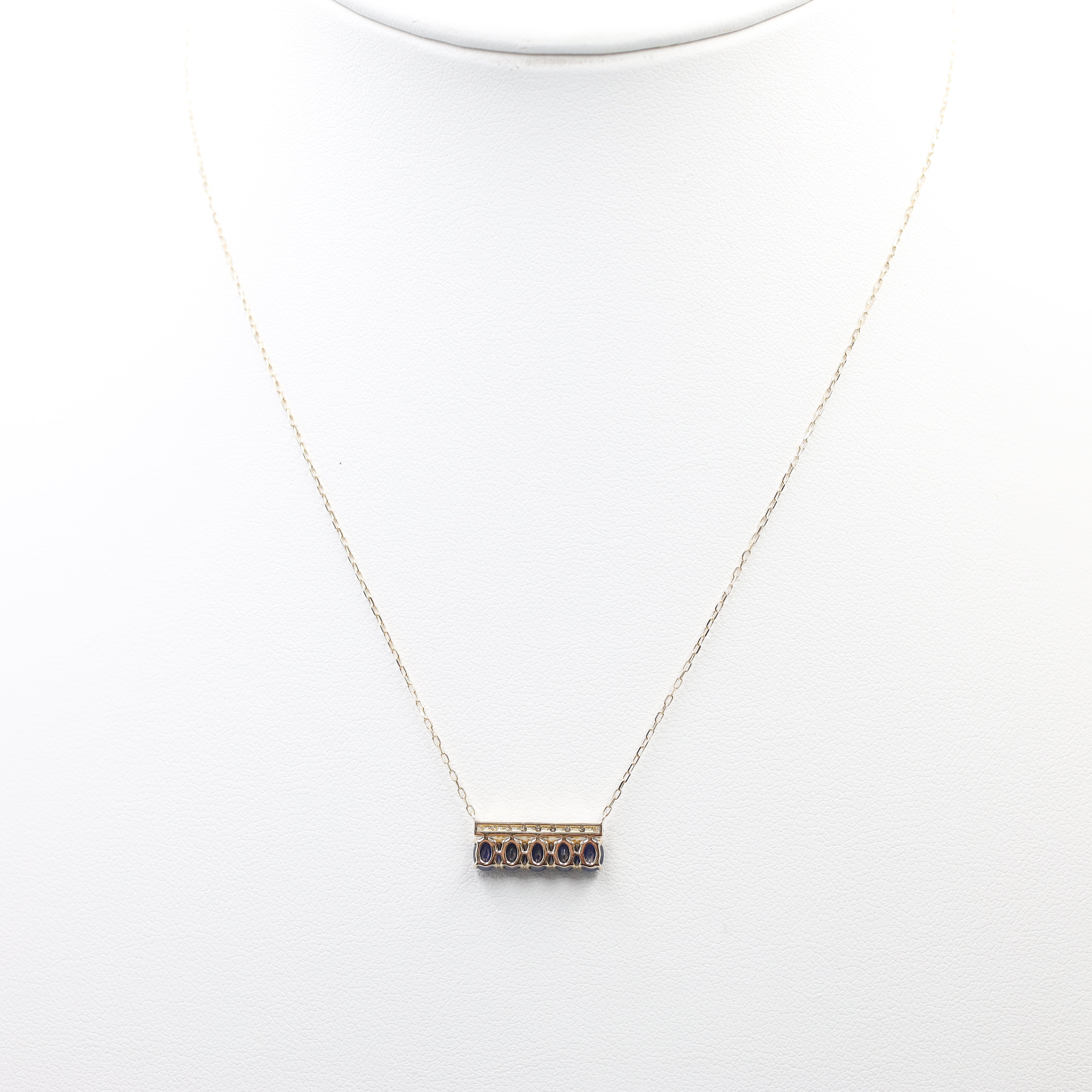 Elegant Sapphire and Diamond Bar Necklace in 18K Yellow Gold