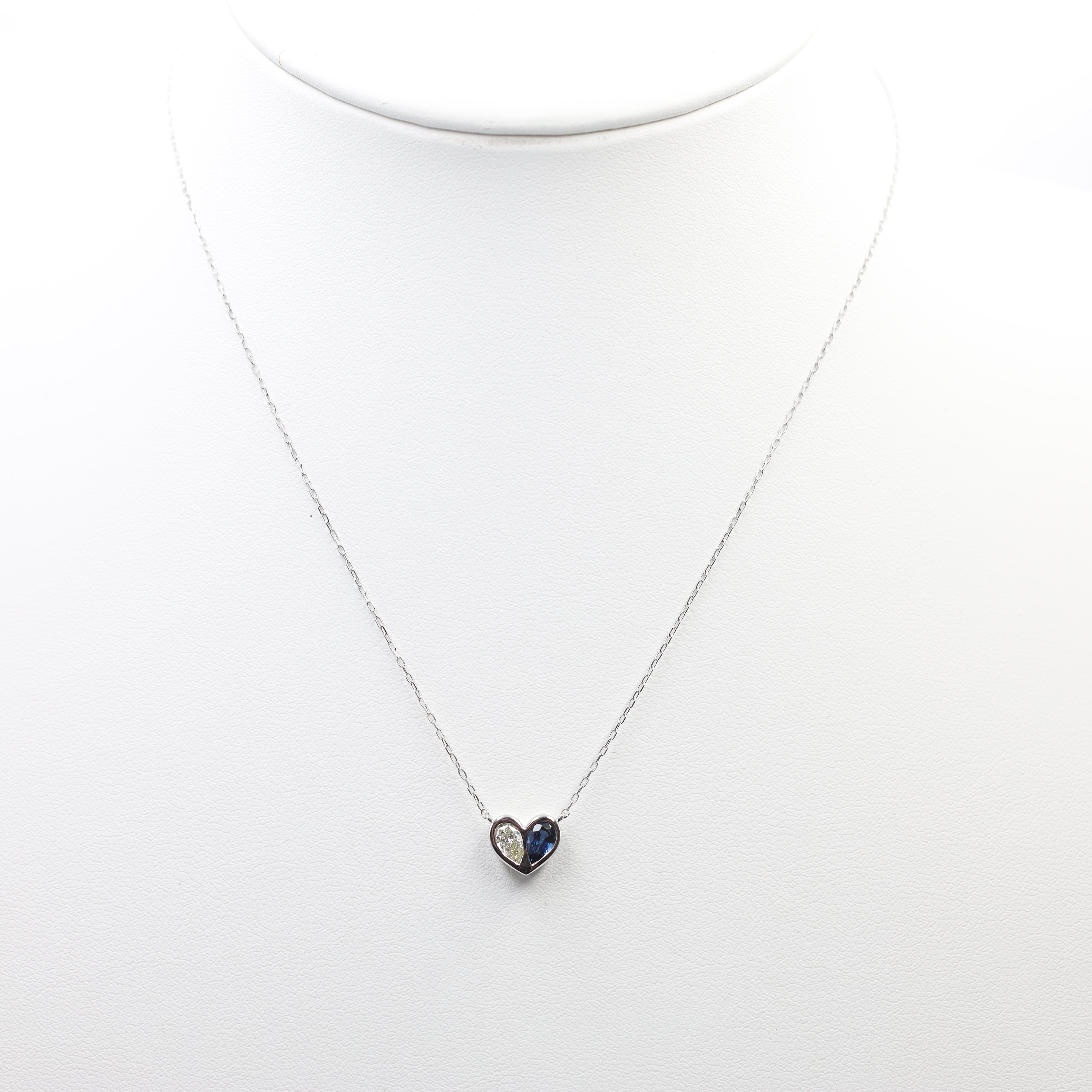 Platinum Heart-Shaped Sapphire and Diamond Pendant Necklace