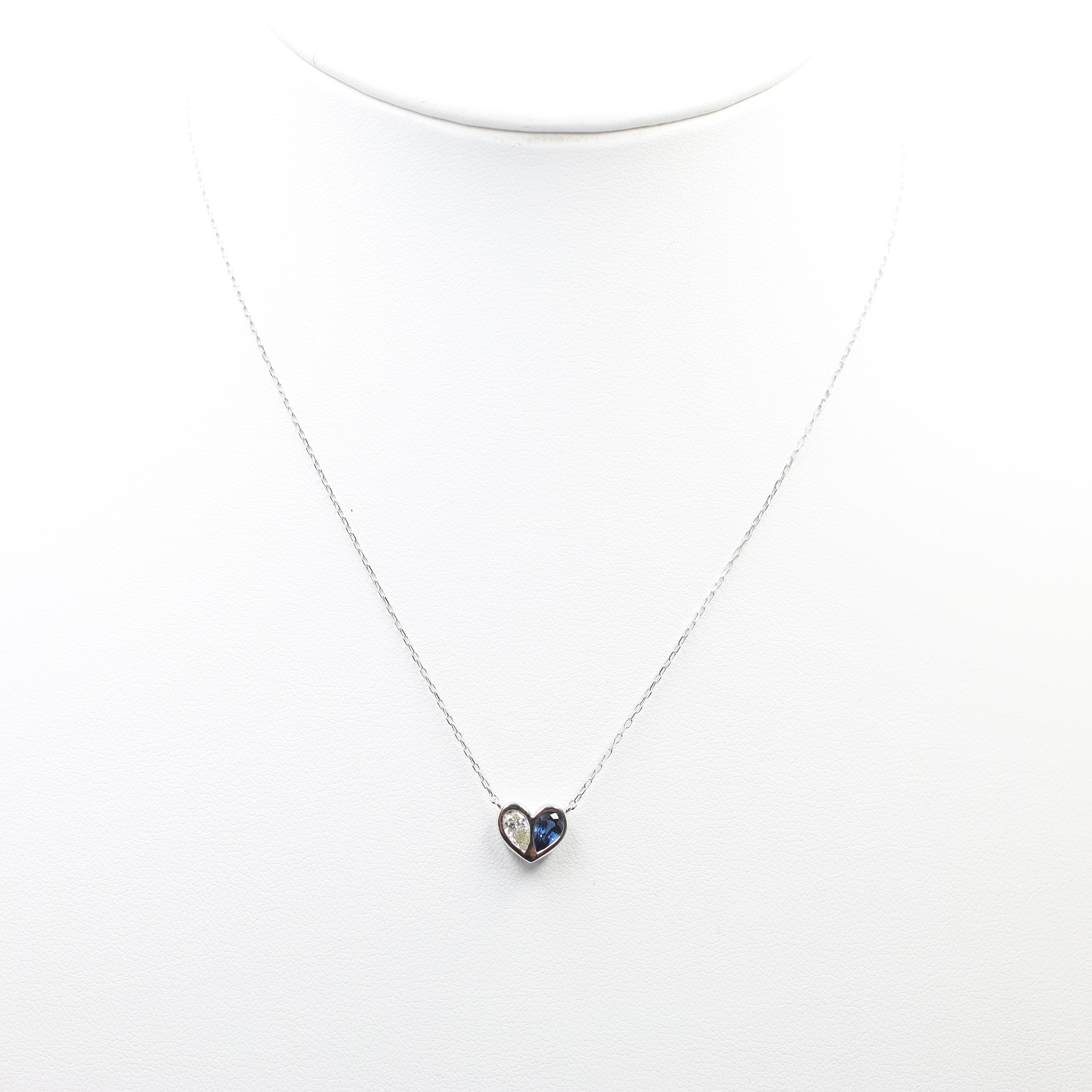 Platinum Heart-Shaped Sapphire and Diamond Pendant Necklace