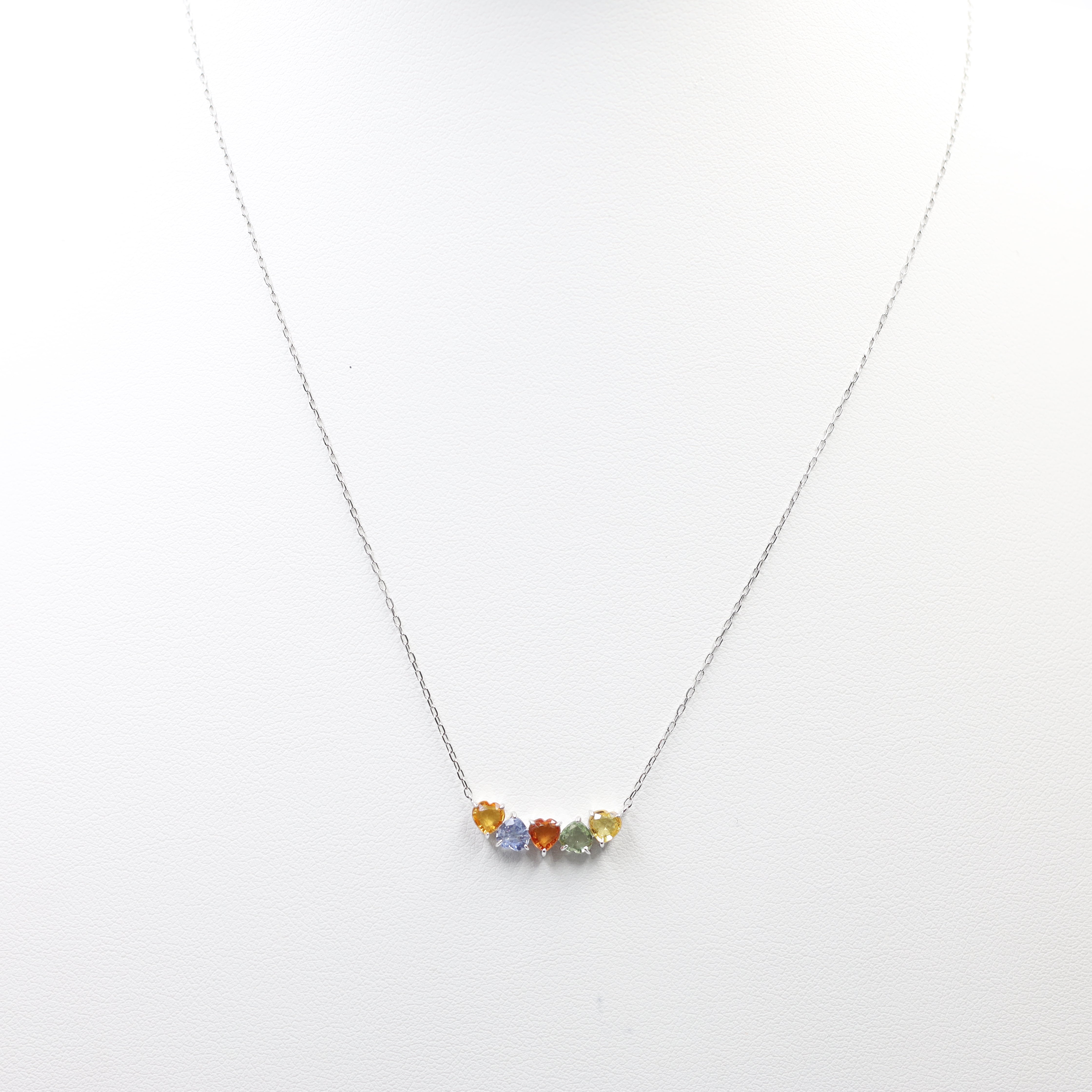 Platinum Multi-Color Sapphire "Rainbow" Bar Necklace (1.53 ctw)