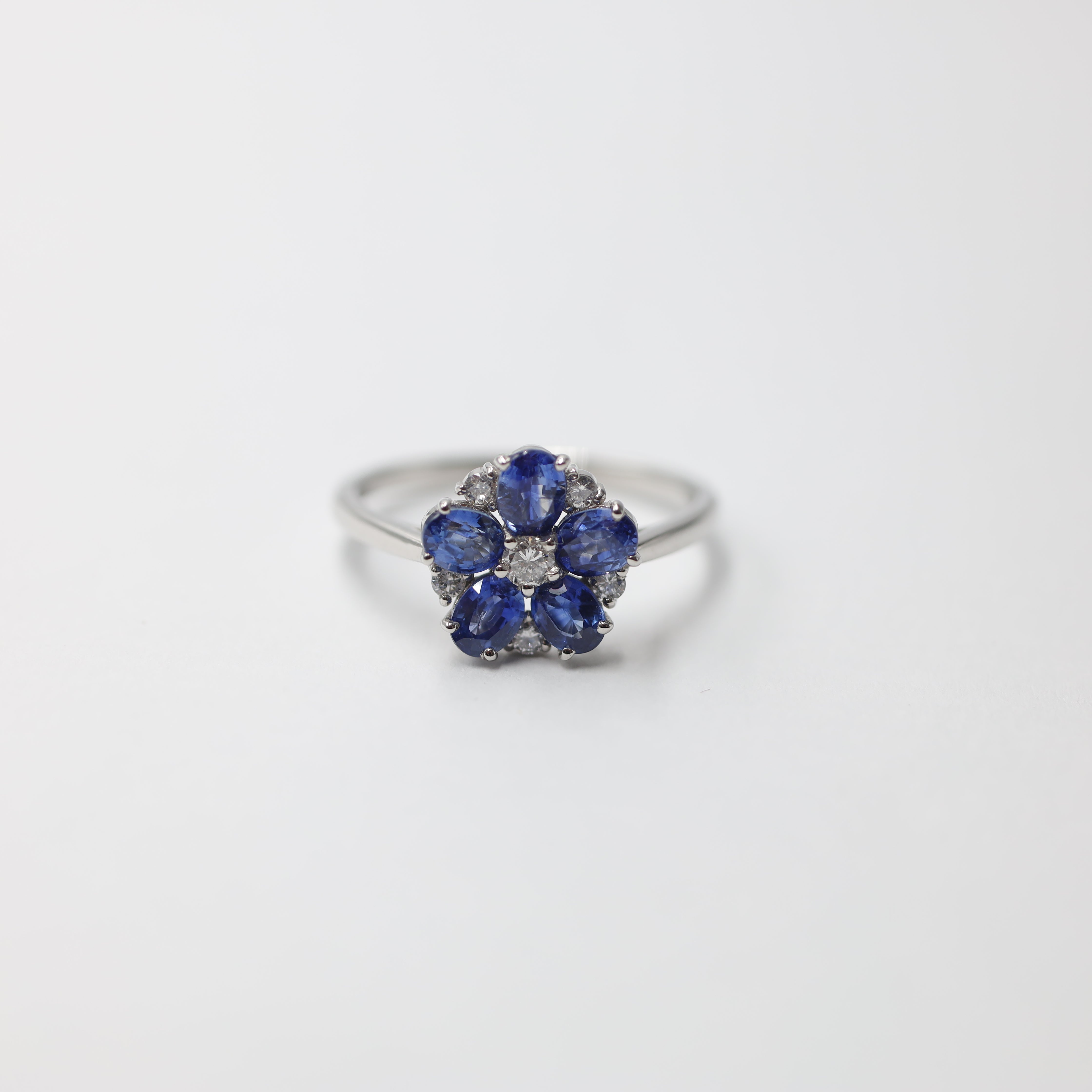 Platinum Sapphire and Diamond Flower Cluster Ring