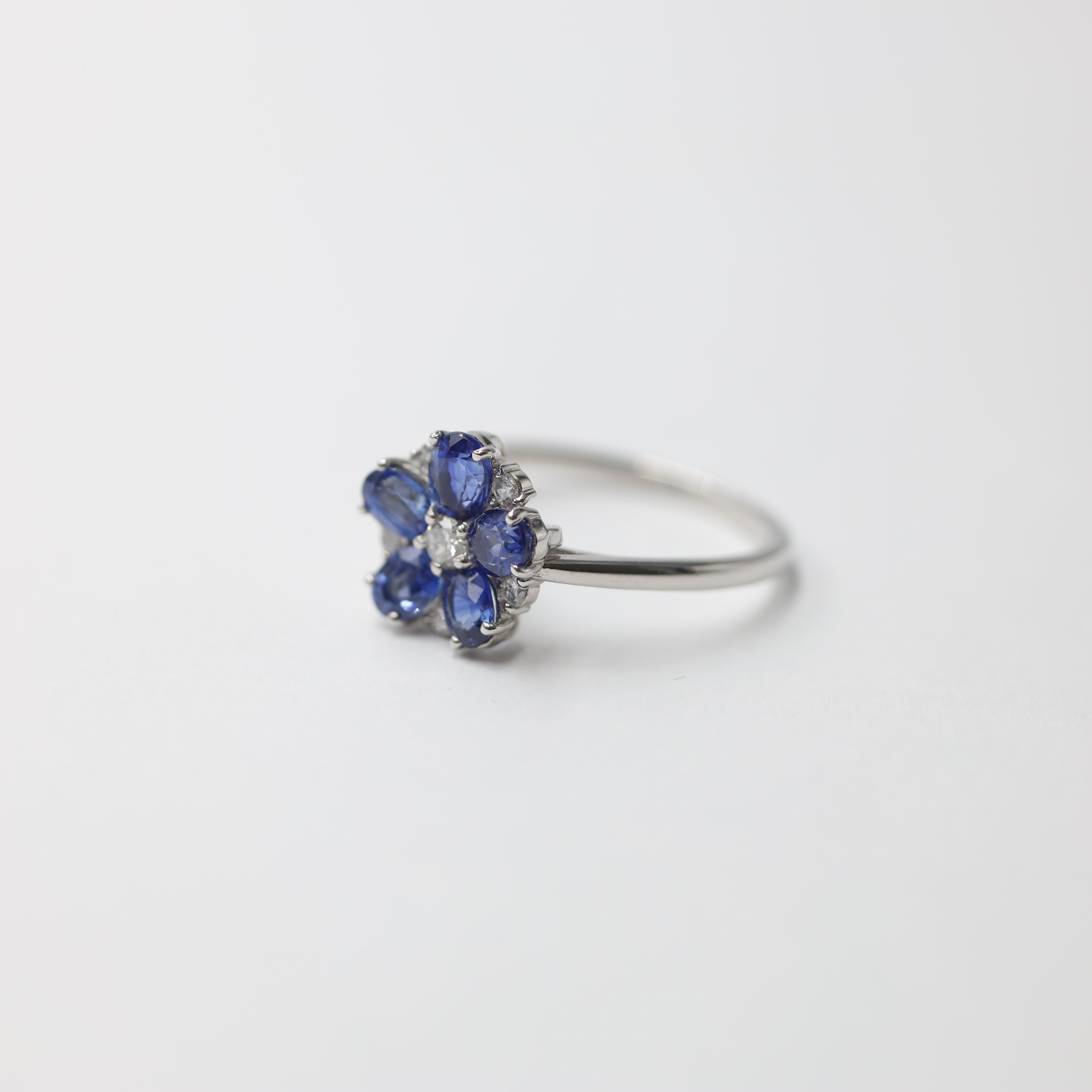 Platinum Sapphire and Diamond Flower Cluster Ring