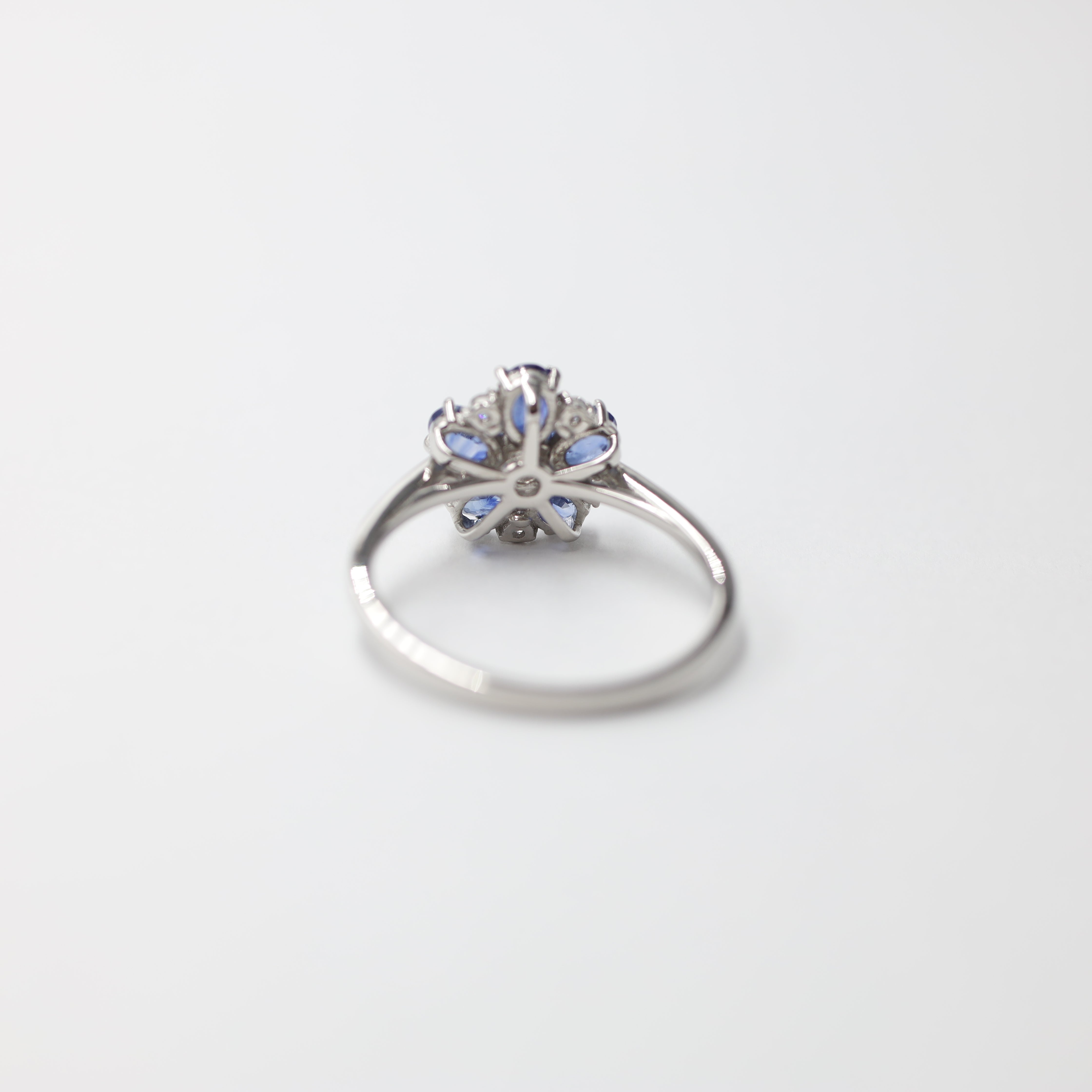 Platinum Sapphire and Diamond Flower Cluster Ring