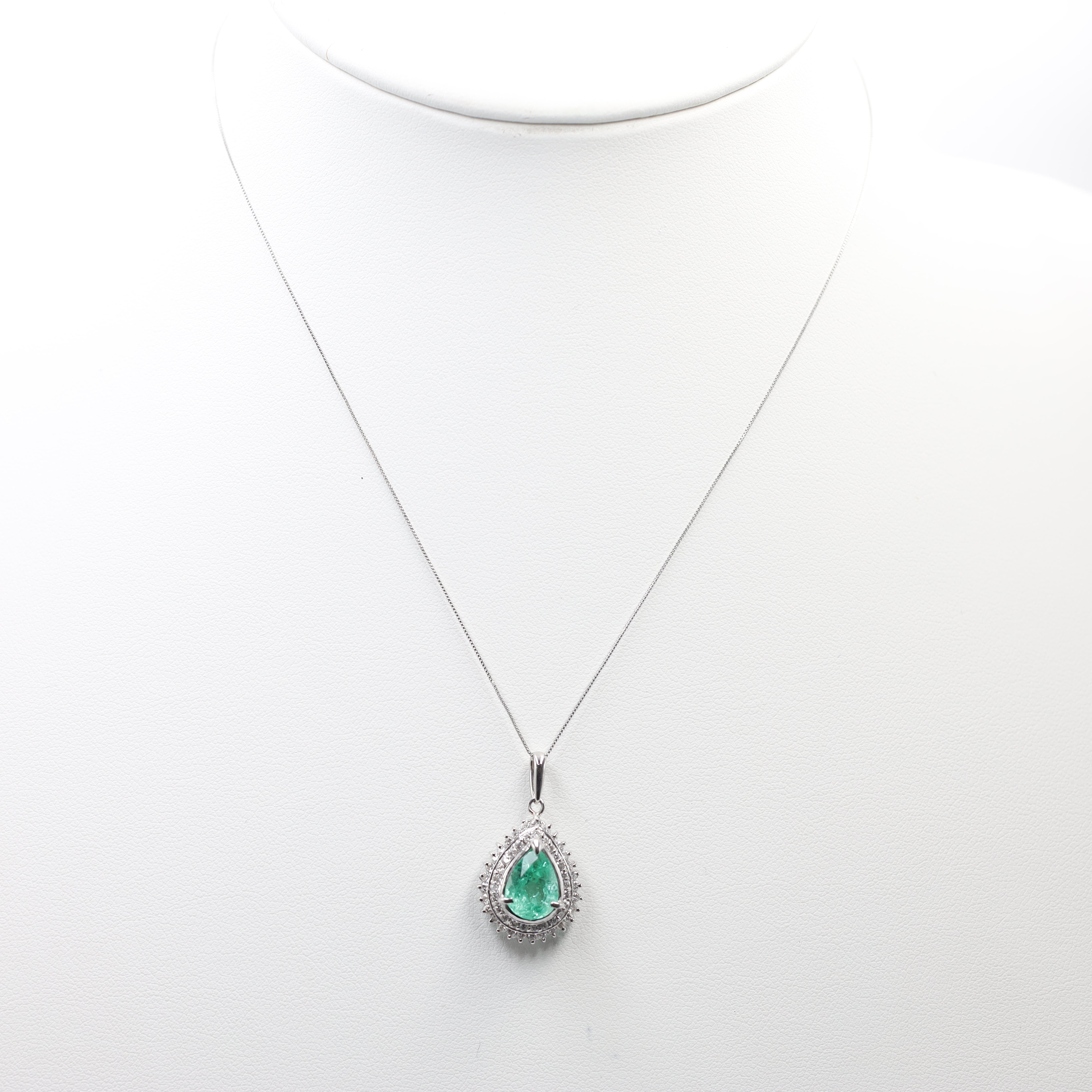 PT900/850 Platinum Emerald and Diamond Pendant Necklace