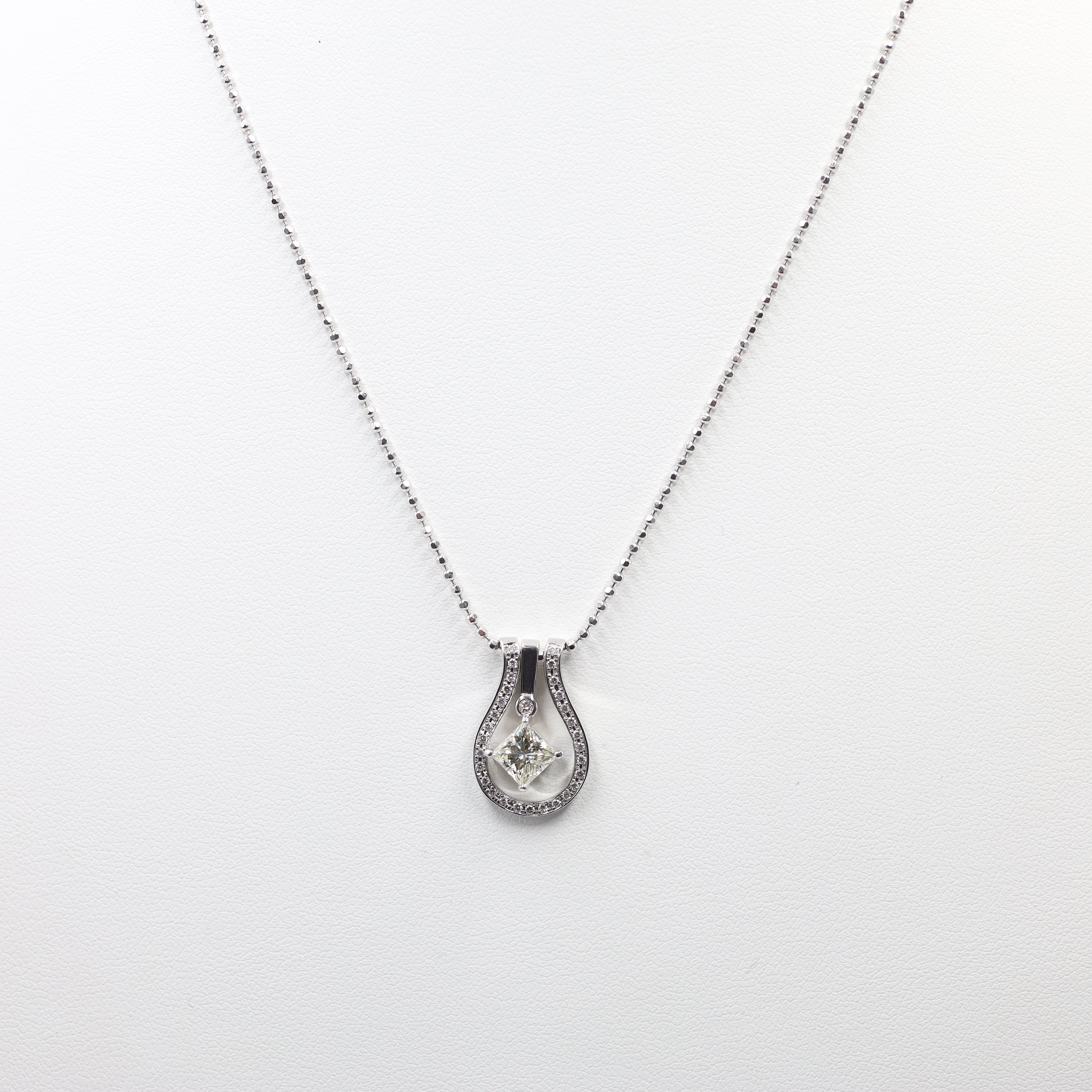 Modern Horseshoe Pendant Necklace in 18K White Gold