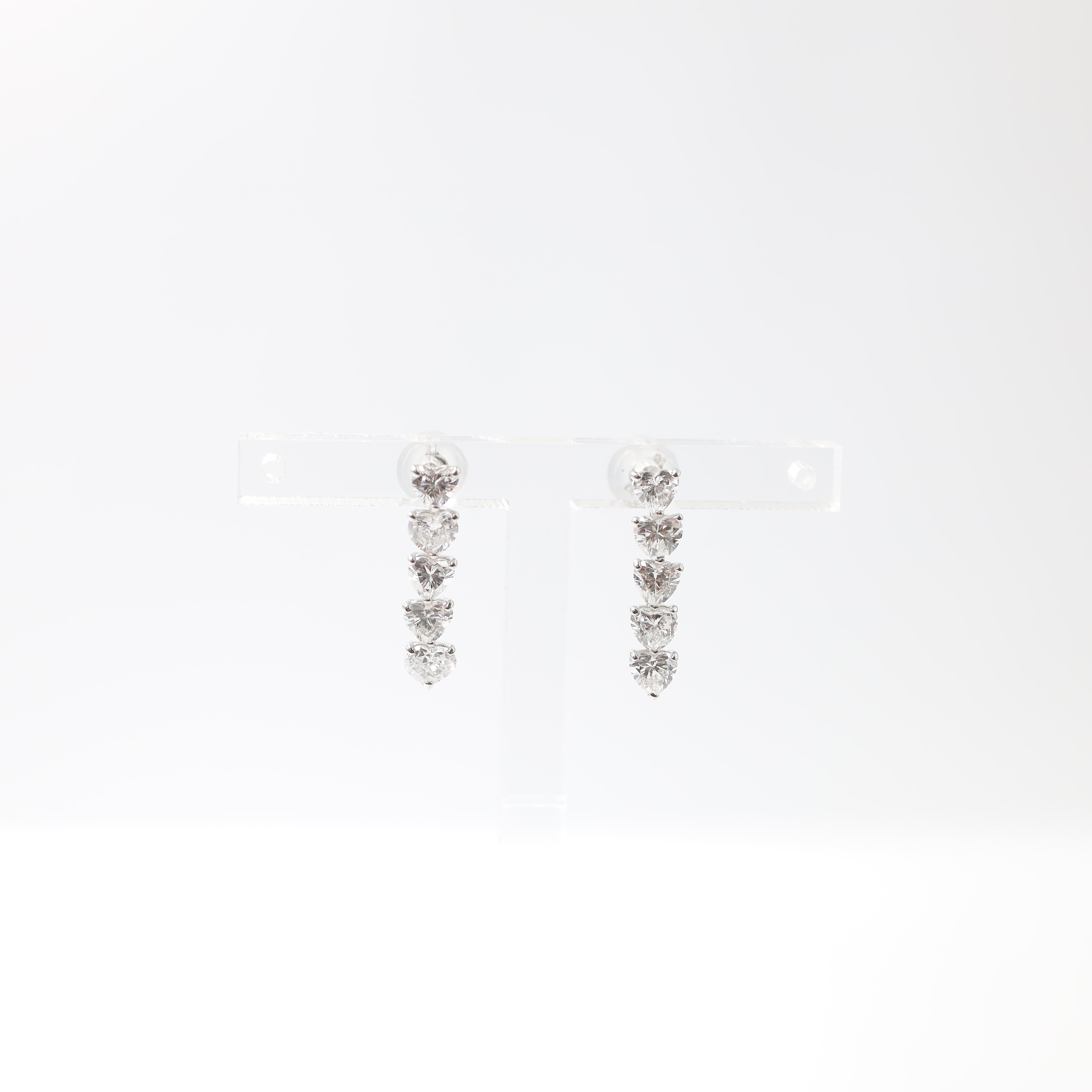 PT900 Platinum Heart-shape Diamond Dangle Earrings