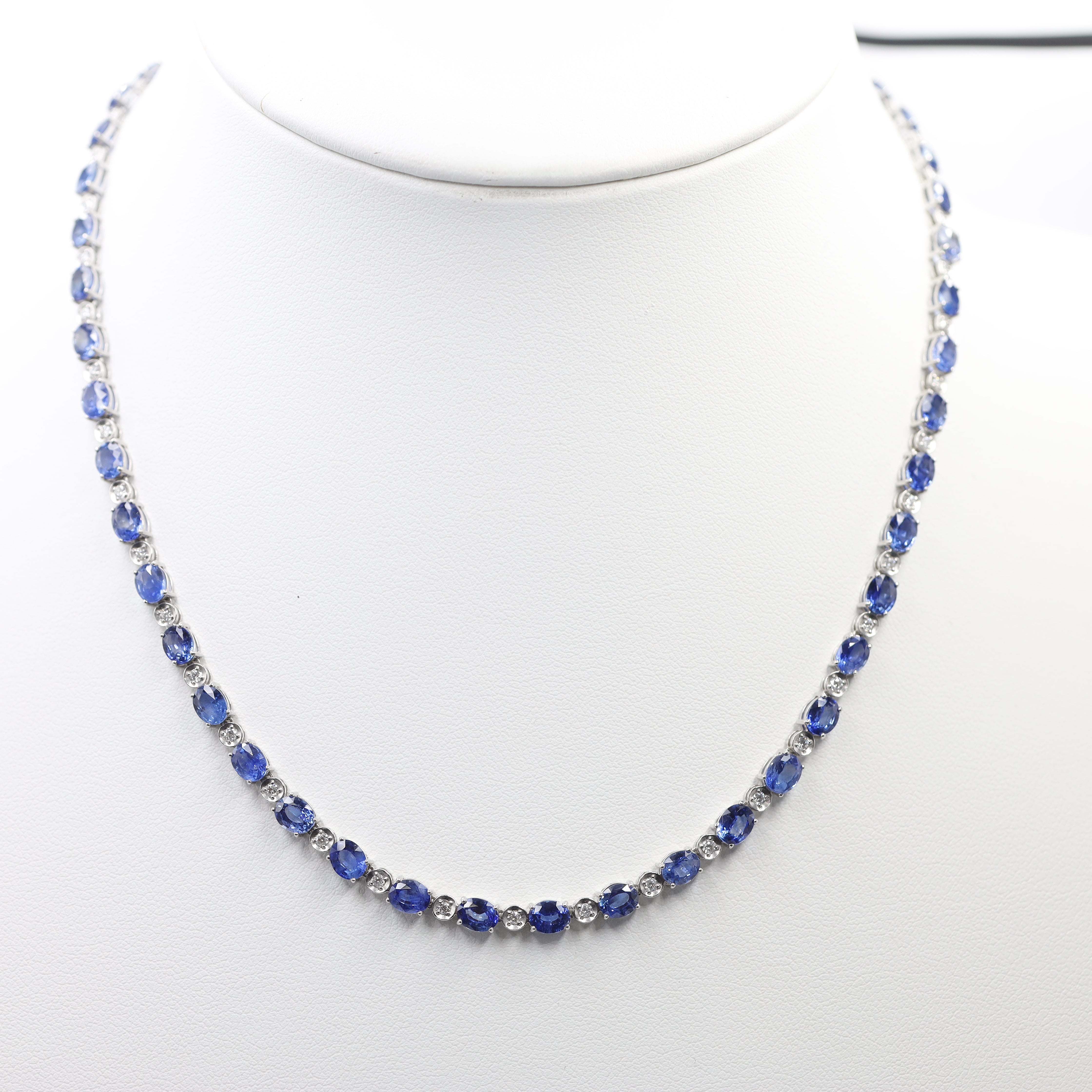 Exquisite Sri Lanka Blue Corn Flower Sapphire & Diamond Tennis Necklace | PT900 Platinum (21.74ct Sapphires)
