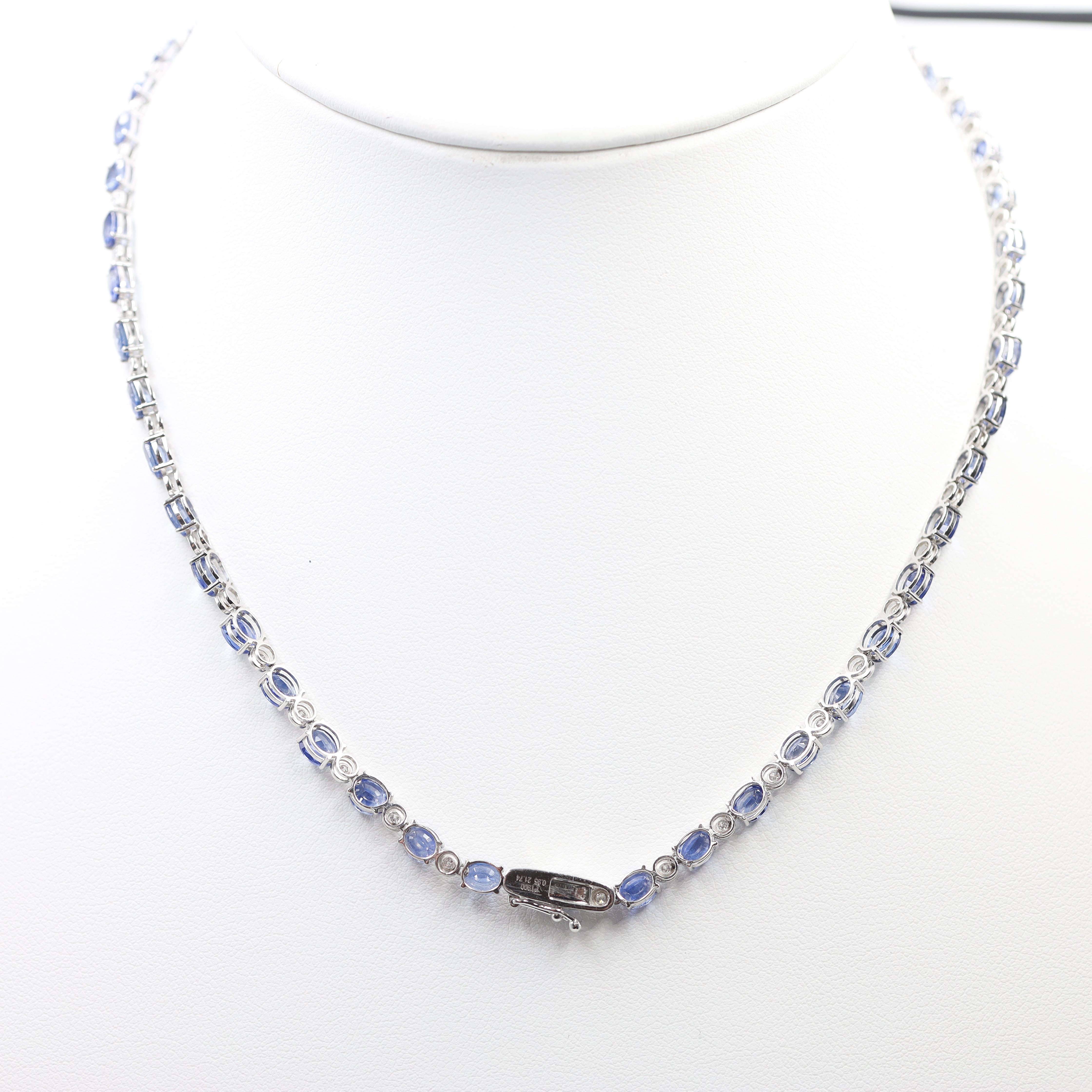 Exquisite Sri Lanka Blue Corn Flower Sapphire & Diamond Tennis Necklace | PT900 Platinum (21.74ct Sapphires)