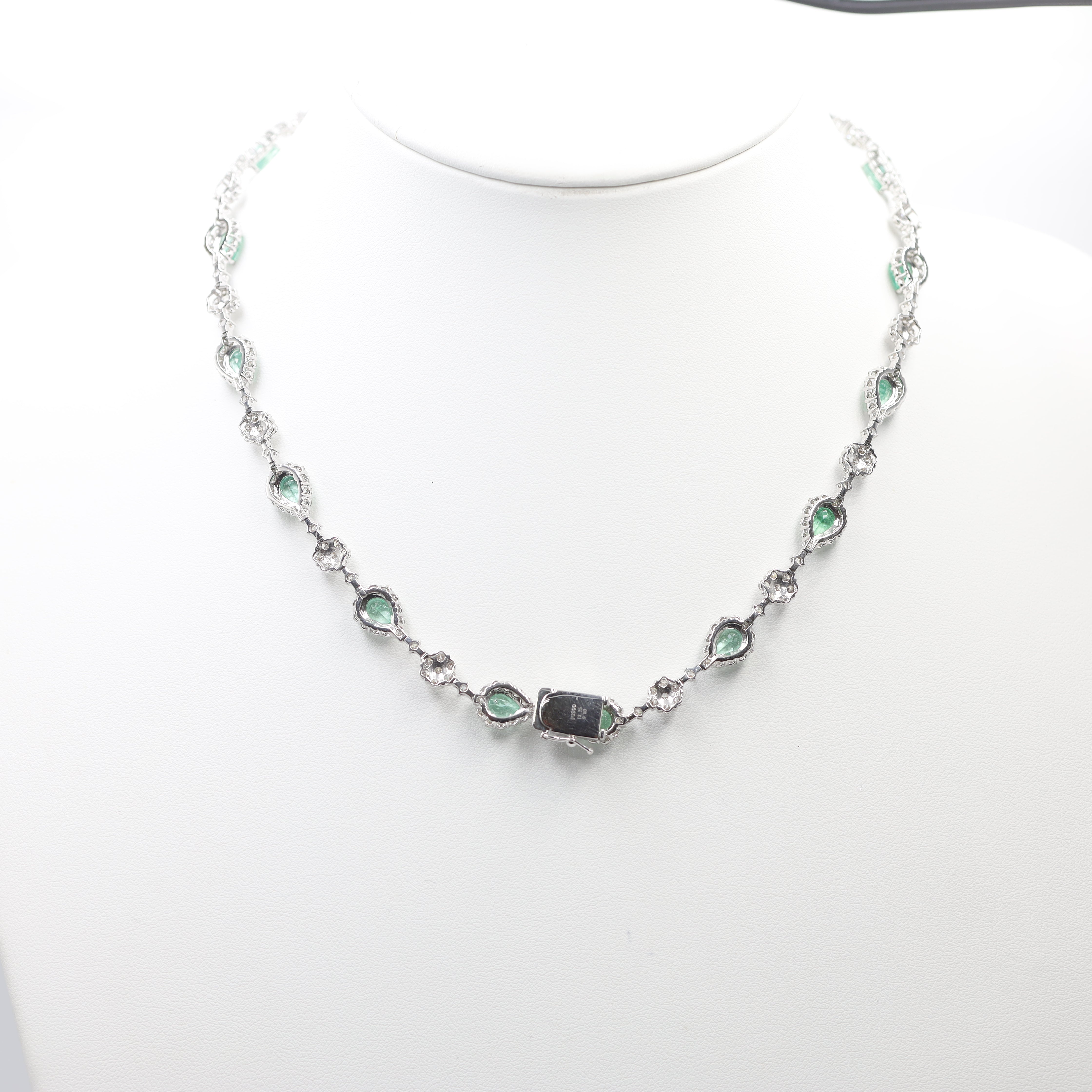 Grand Platinum Emerald and Diamond Cascade Necklace (13.25 ct Emeralds)
