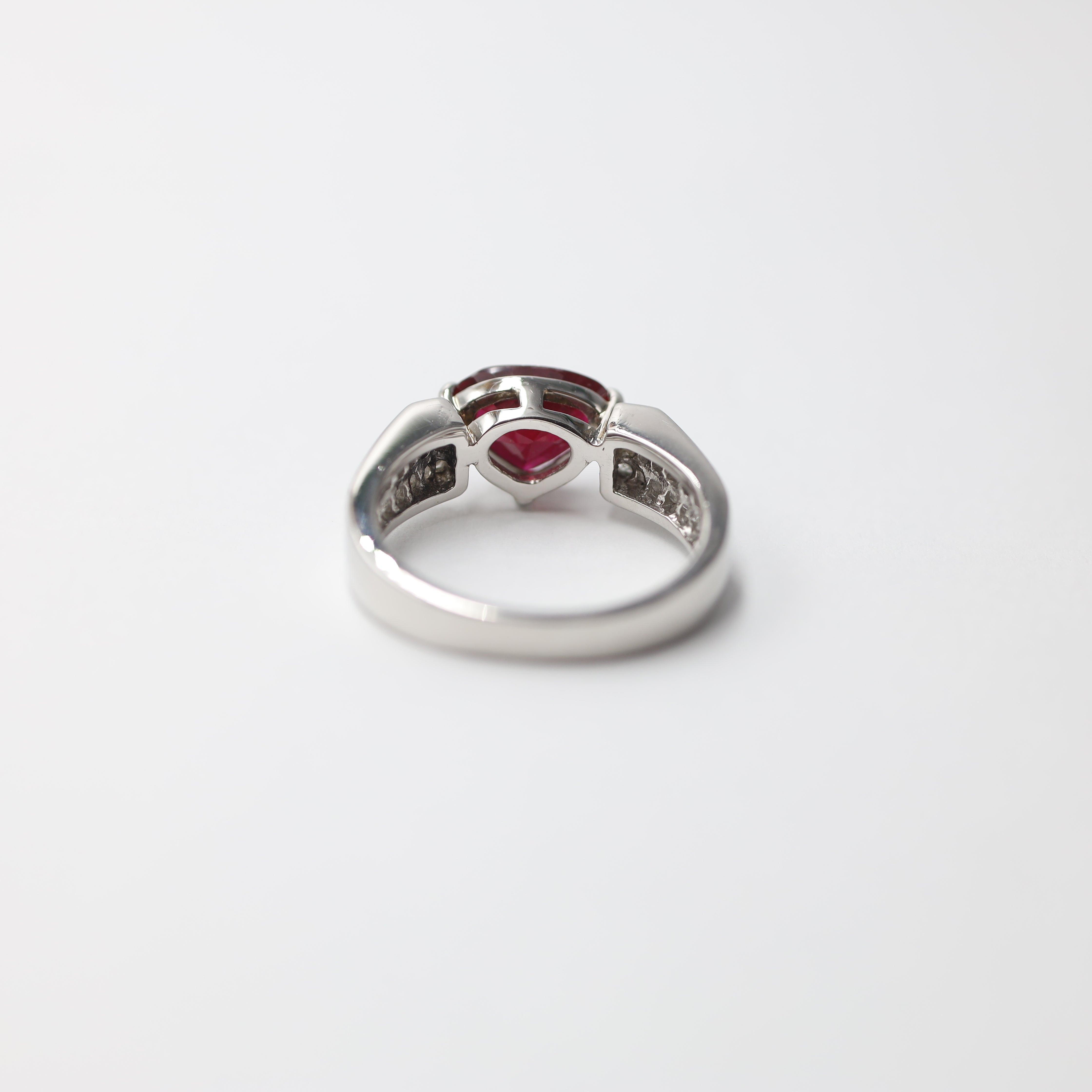 Dramatic Trillion-Cut Ruby and Diamond Ring in PT900 Platinum